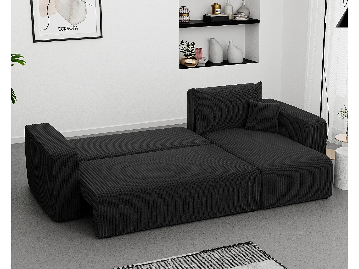Ecksofa Piano Schlafsofa aus schwarzem Stoff