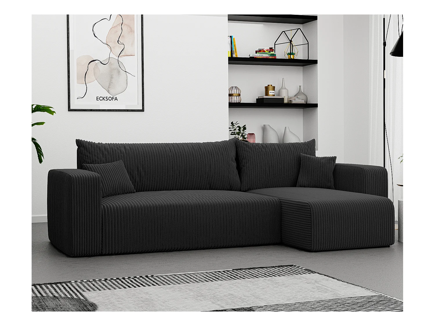 Canapé d'angle Piano Convertible en tissu Noir