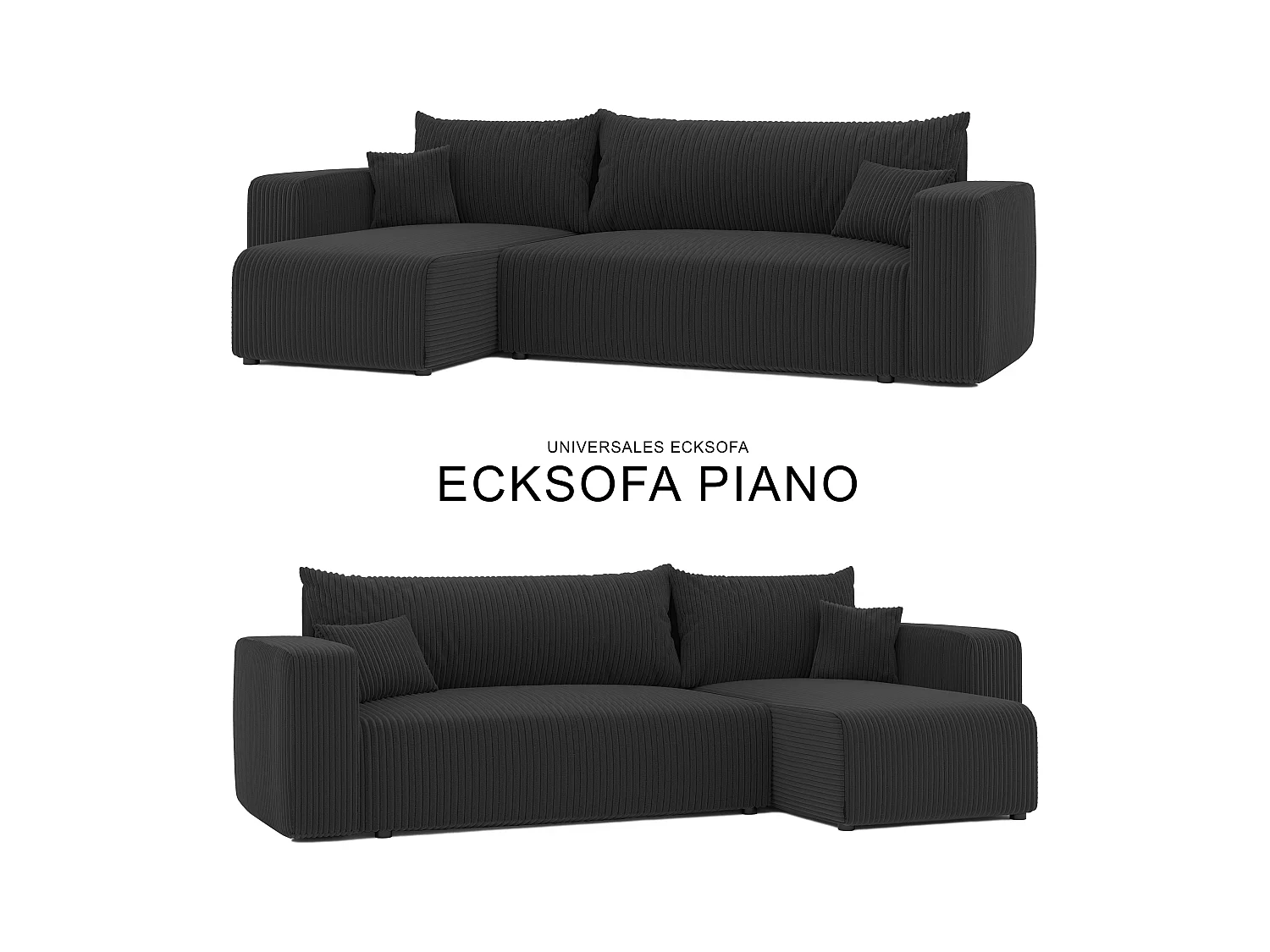 Hoekslaapbank Piano om te bouwen in zwart textiel