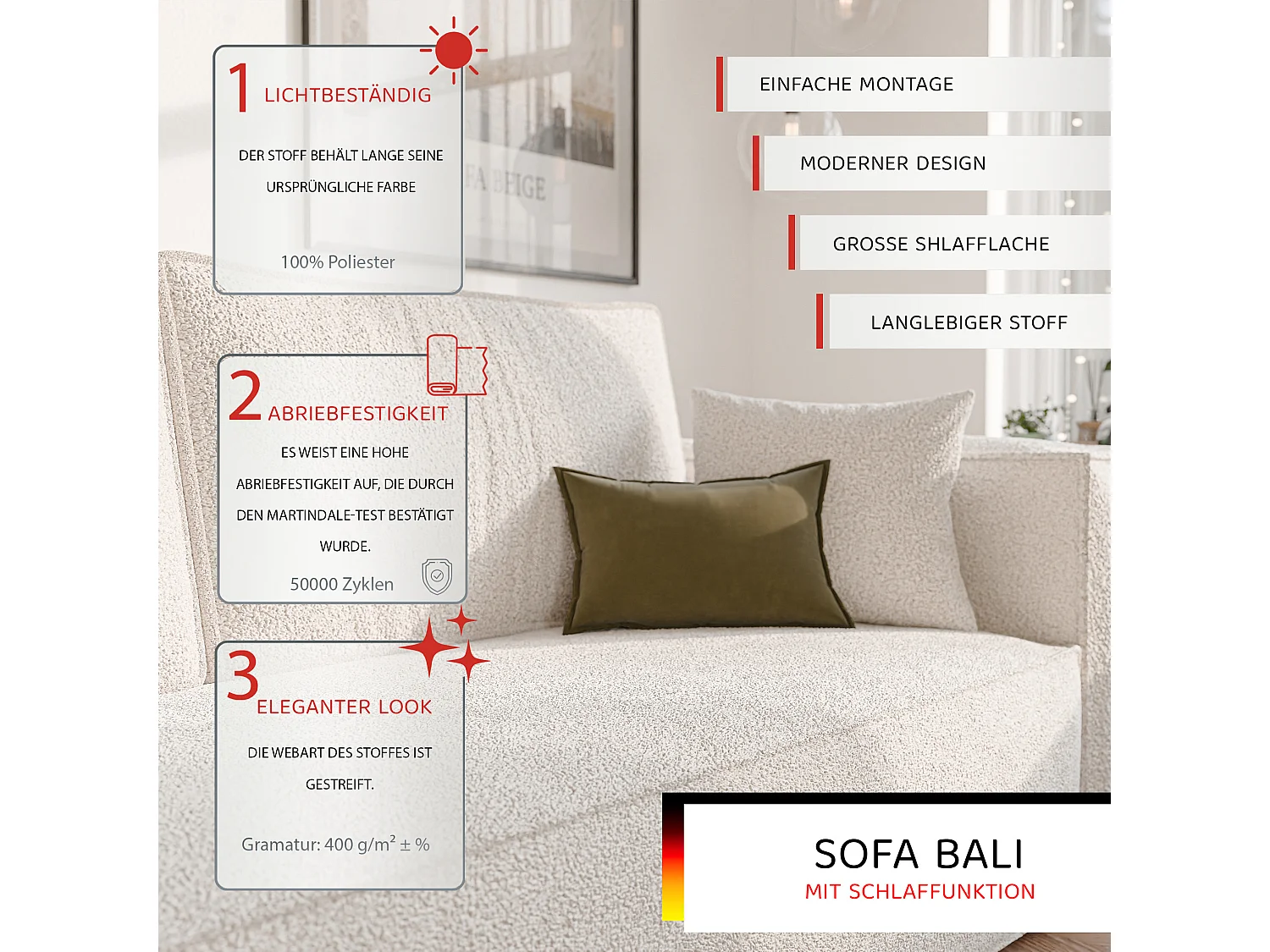 Bali omkeerbare slaapbank in Beige stof