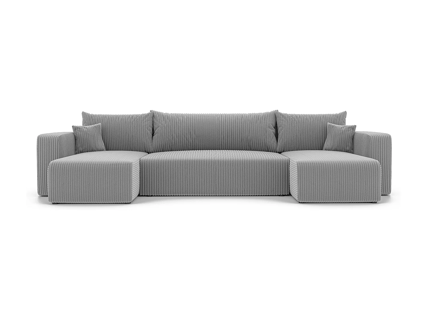 Ecksofa Piano U mit Schlaffunktion und grauem Stoff.