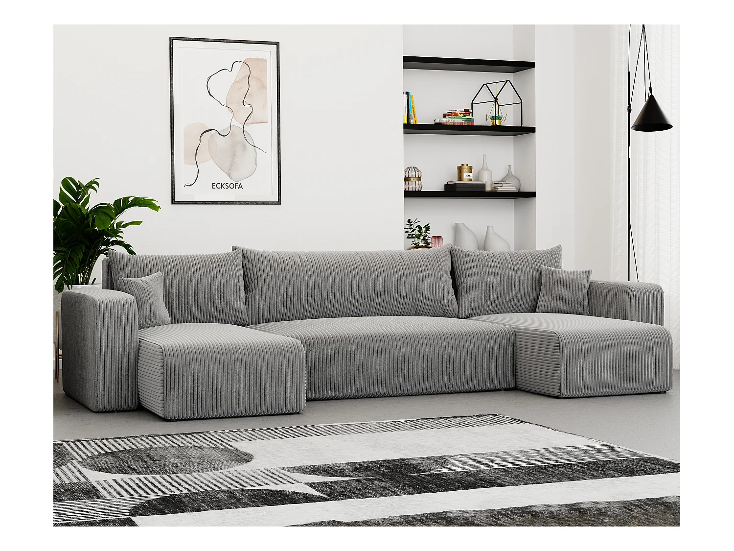 Canapé d'angle Piano U fonction couchage, et tissu Gris