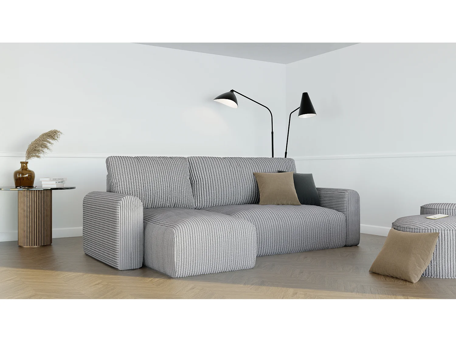 Canapé-lit d'angle Jobo avec fonction couchage en tissu Gris
