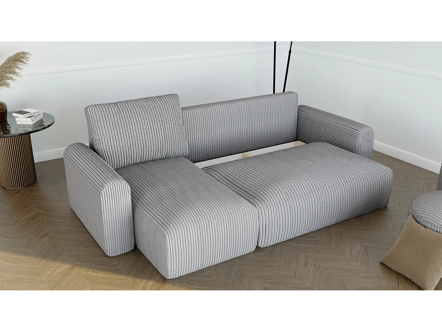 Canapé-lit d'angle Jobo avec fonction couchage en tissu Gris