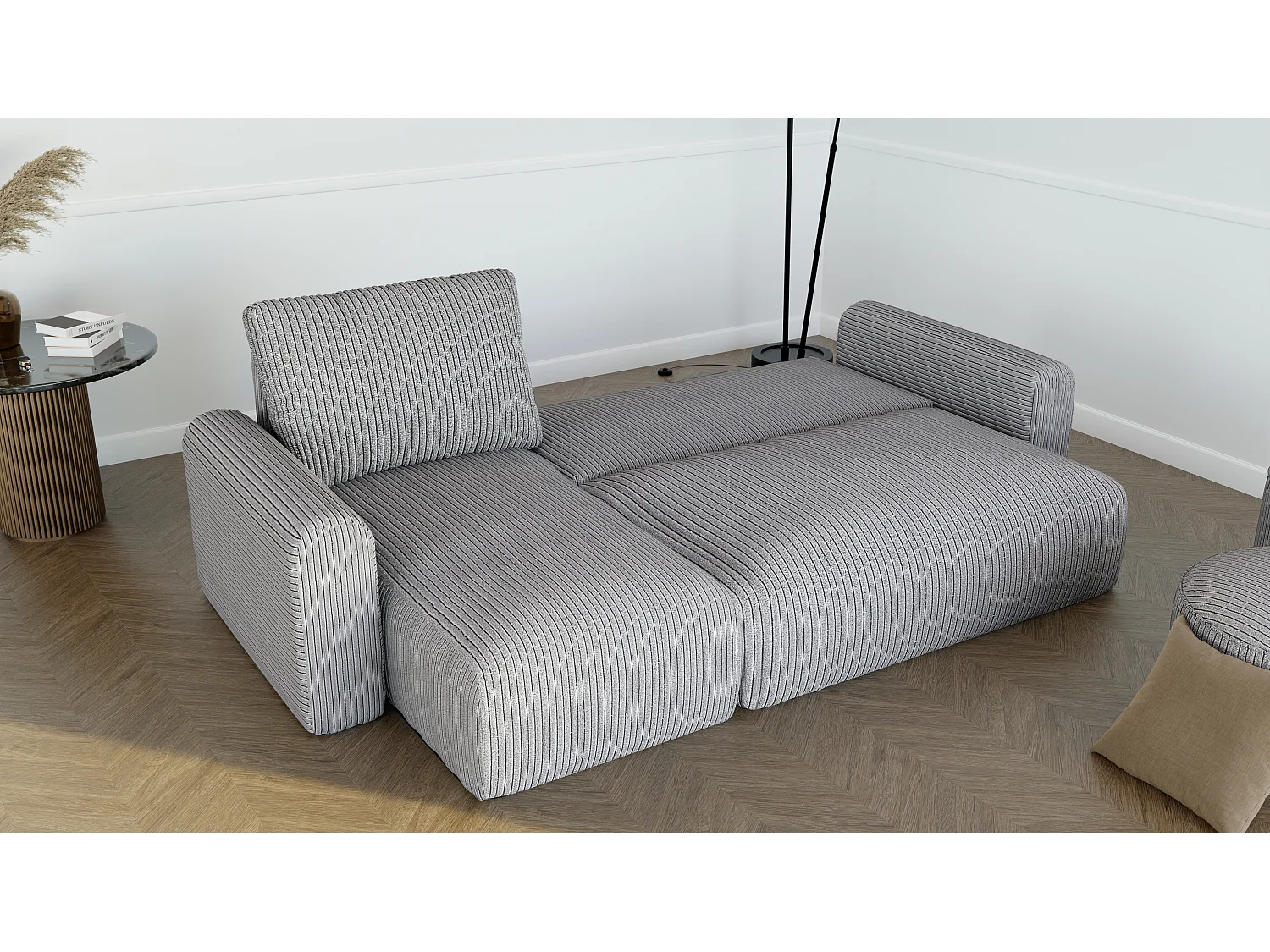 Canapé-lit d'angle Jobo avec fonction couchage en tissu Gris