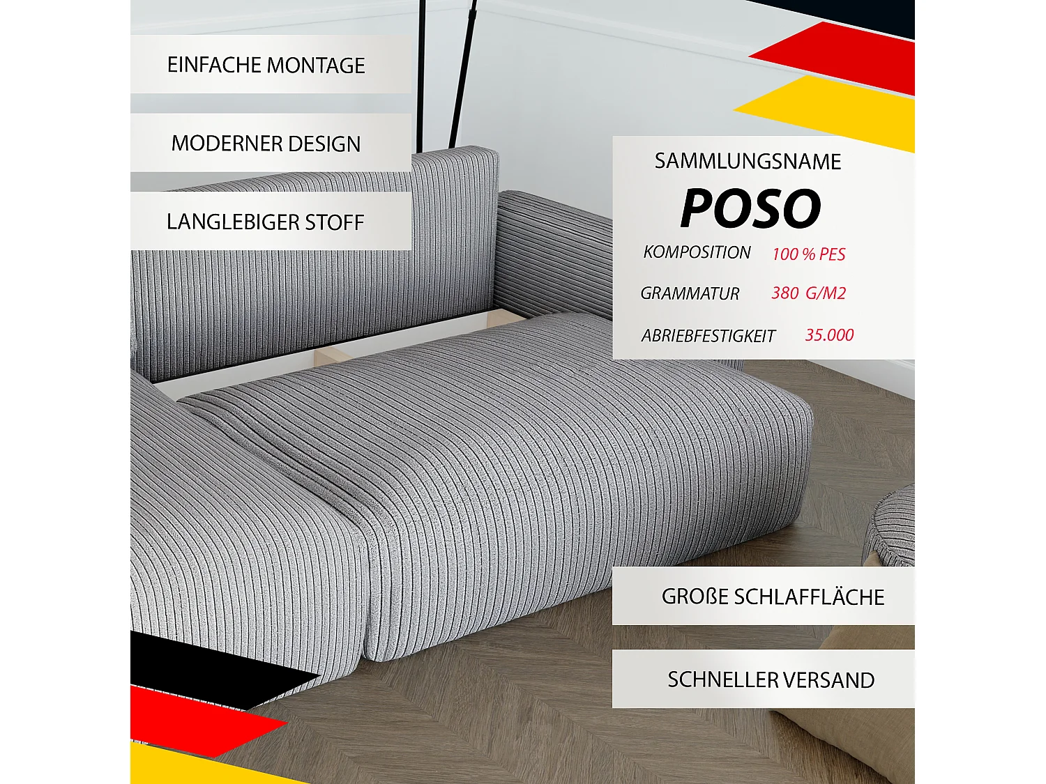 Canapé-lit d'angle Jobo avec fonction couchage en tissu Gris