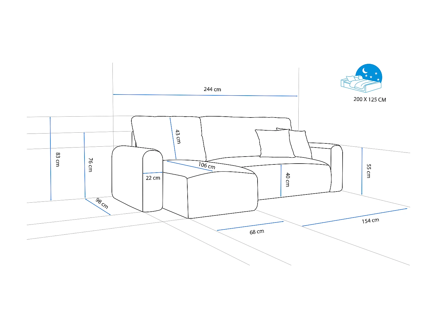 Canapé-lit d'angle Jobo avec fonction couchage en tissu Gris