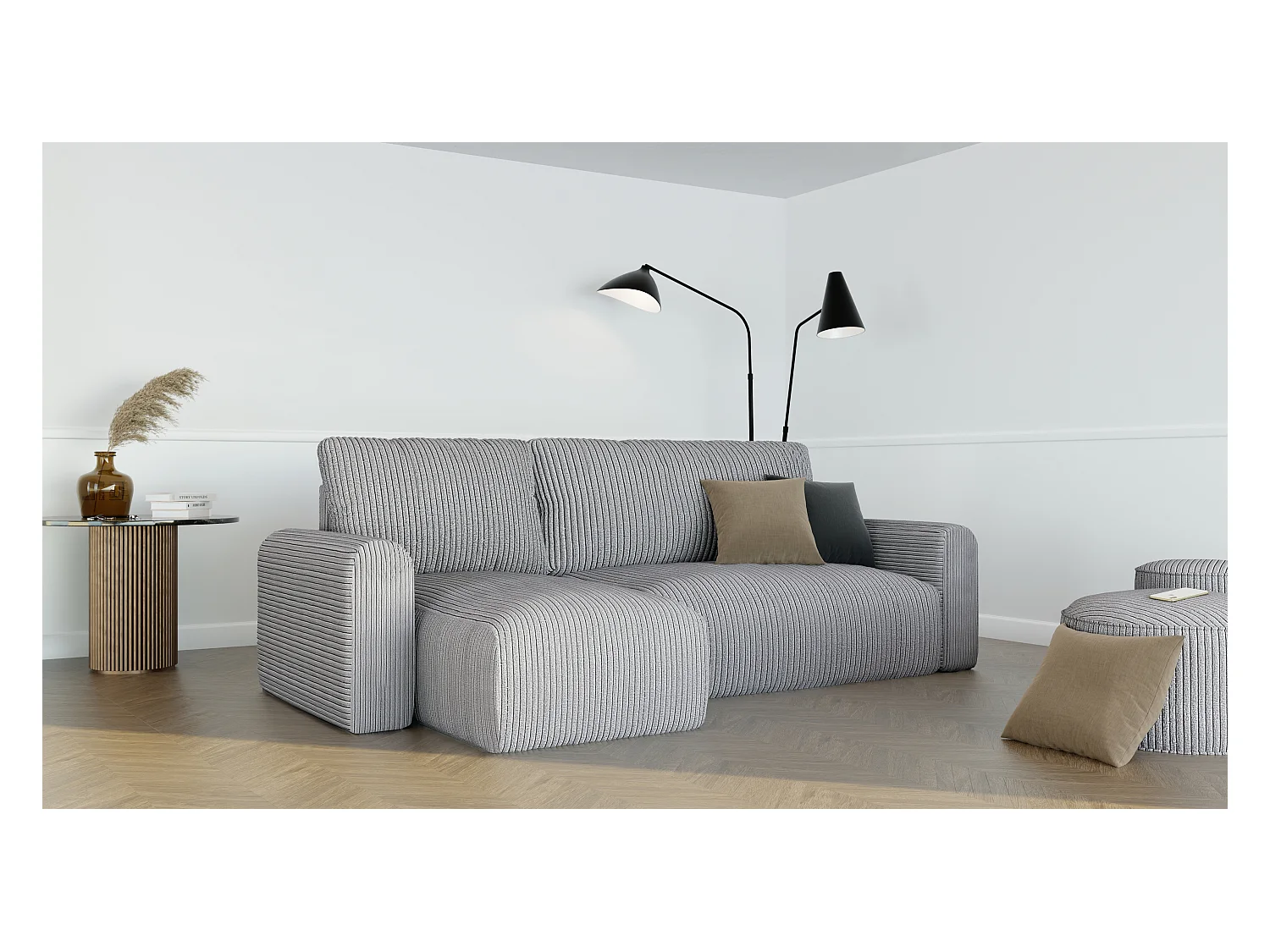 Canapé-lit d'angle Jobo avec fonction couchage en tissu Gris