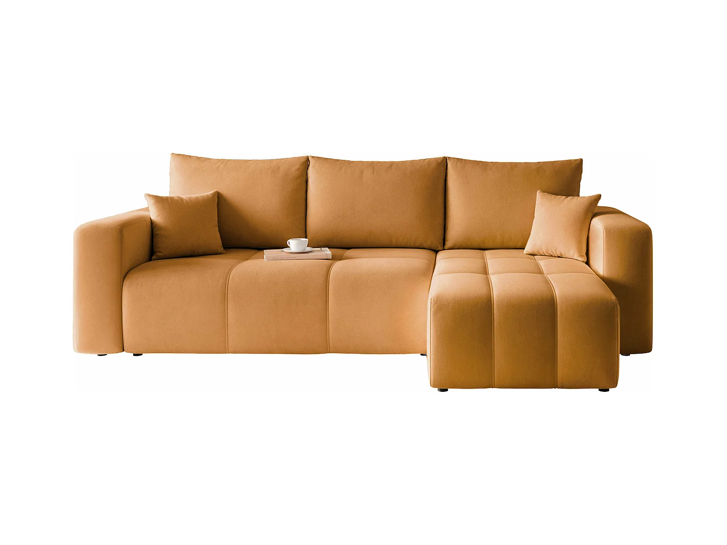 Hoekslaapbank Convertible Pedro 3-zits met opbergruimte in mosterdgeel stof