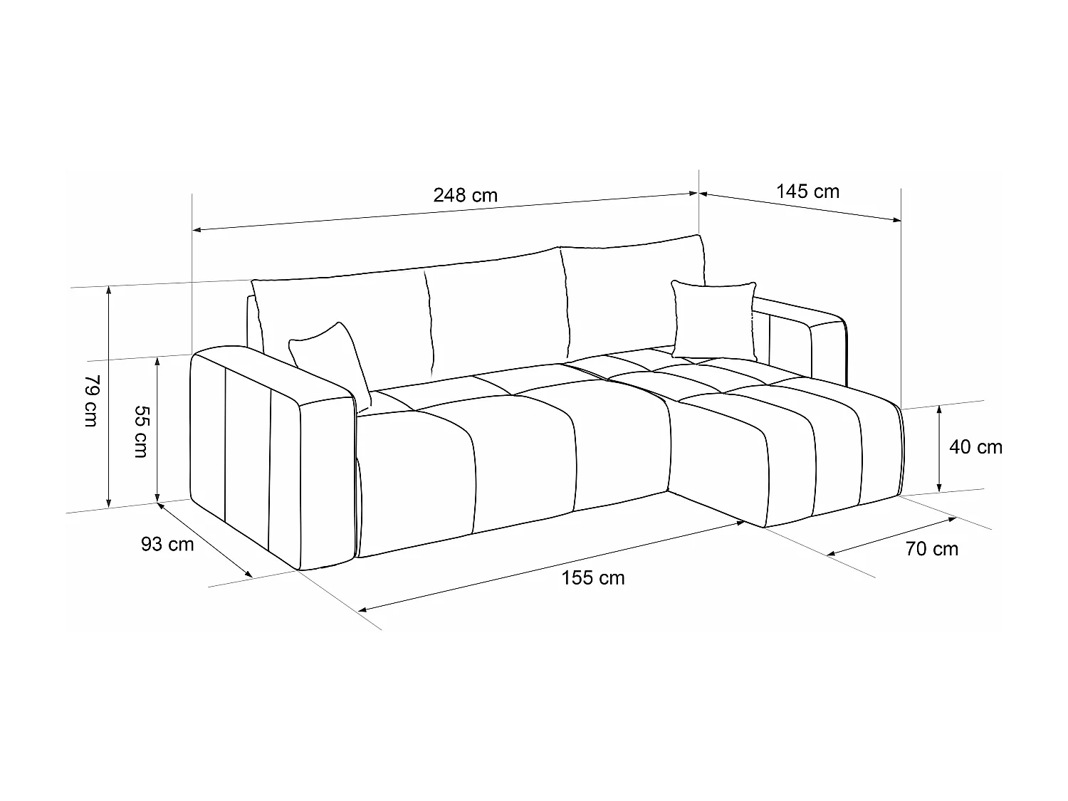 Ecksofa Pedro mit Schlaffunktion und Stauraum, 3-Sitzer, in Senfgelb aus Stoff.