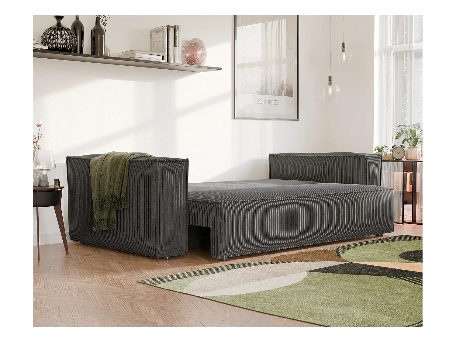 Bali omkeerbare slaapbank in grijze stof