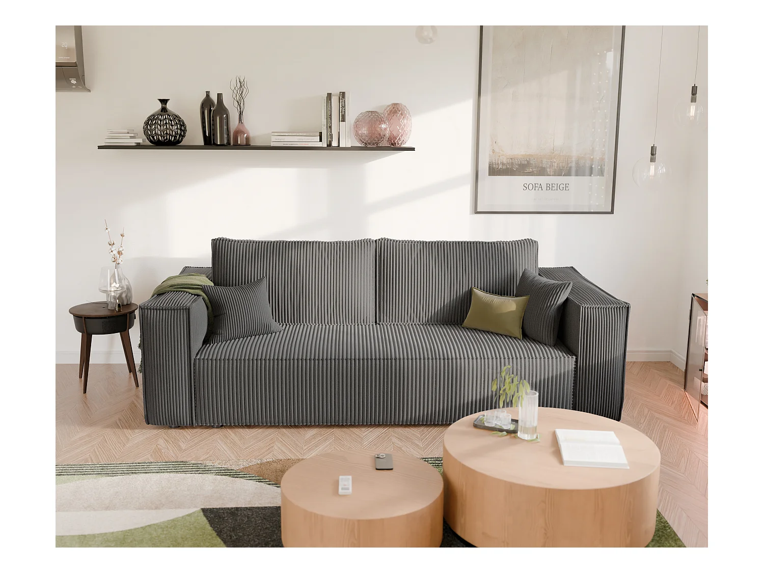 Bali omkeerbare slaapbank in grijze stof