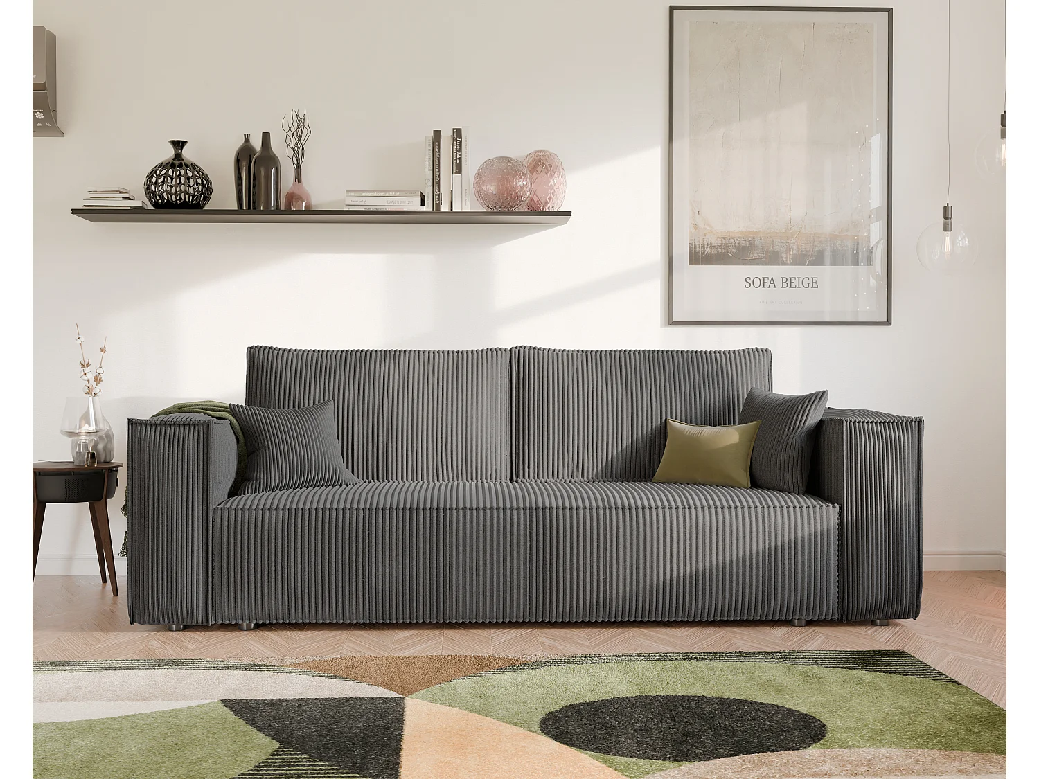 Sofa Bali, umkehrbar und ausziehbar, in Grau Stoff.