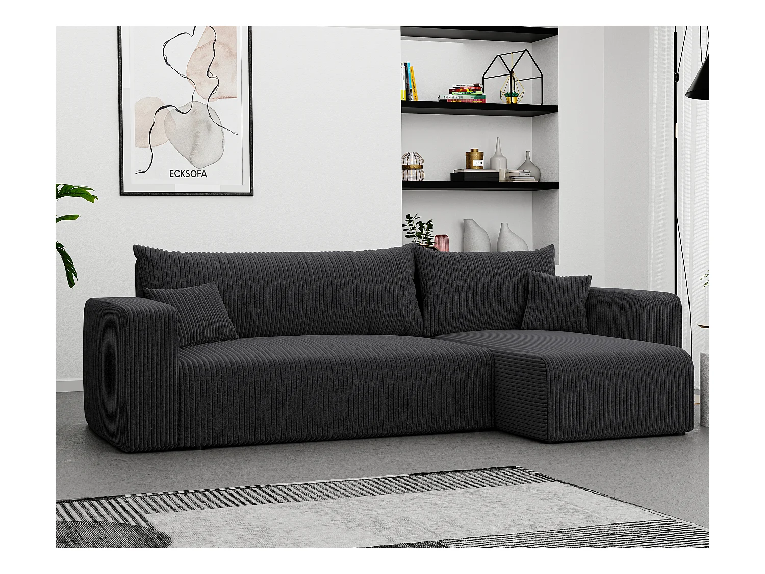 Canapé d'angle Piano Convertible en tissu Gris foncé