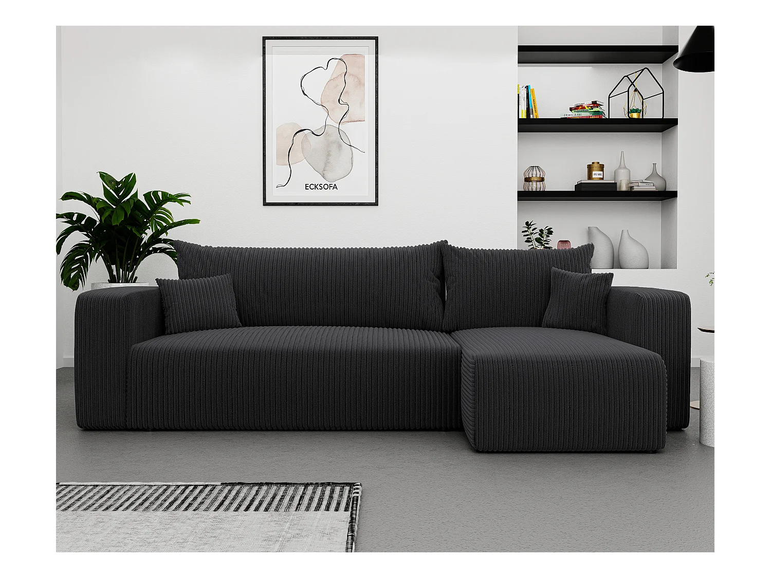 Ecksofa Piano in dunkelgrauem Stoff umwandelbar