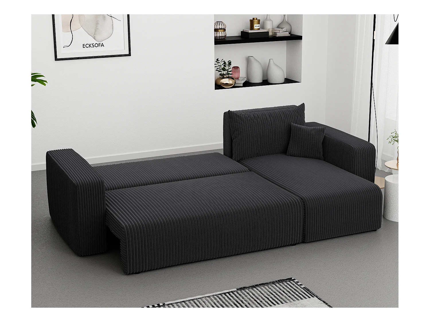Ecksofa Piano in dunkelgrauem Stoff umwandelbar