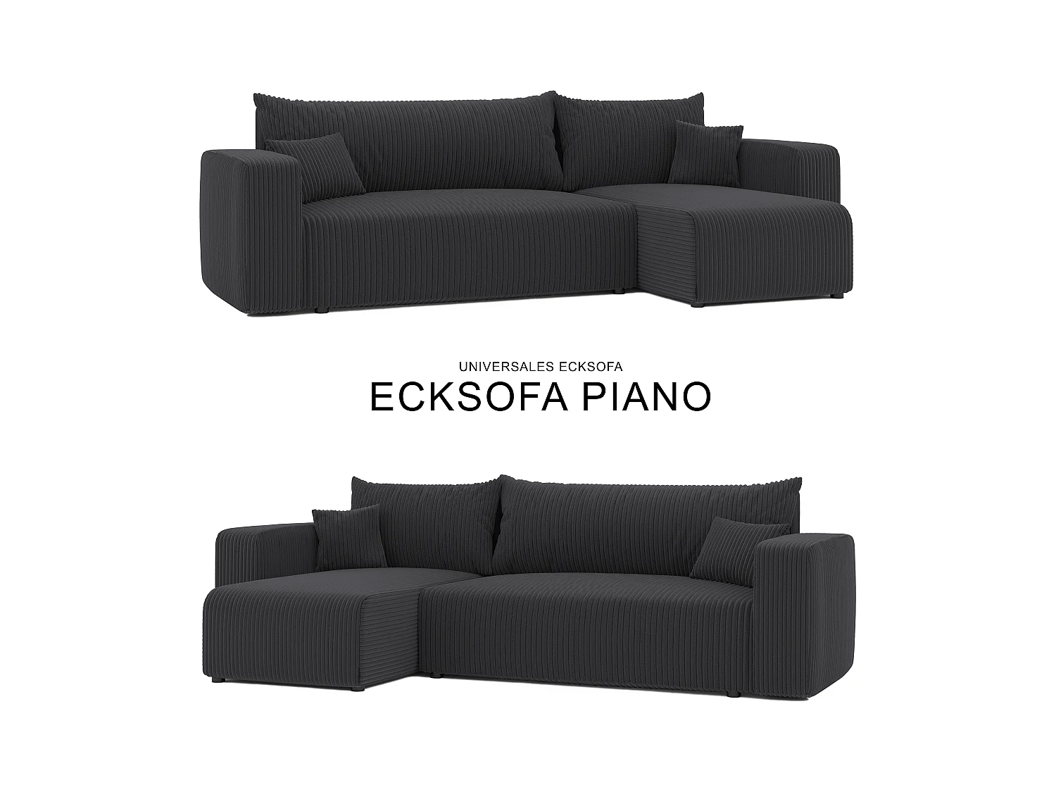 Ecksofa Piano in dunkelgrauem Stoff umwandelbar