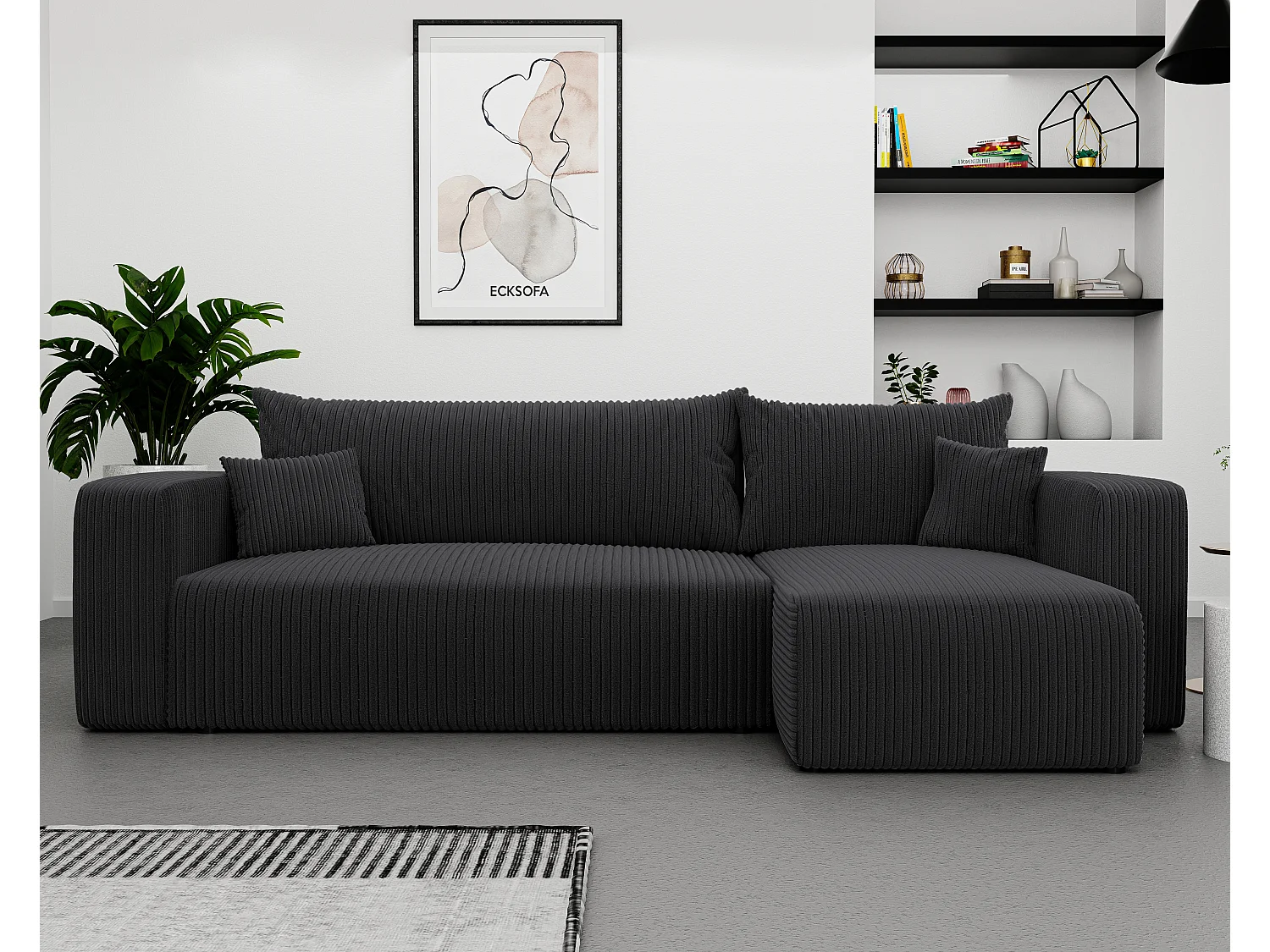 Hoekslaapbank Piano om te bouwen in donkergrijze stof