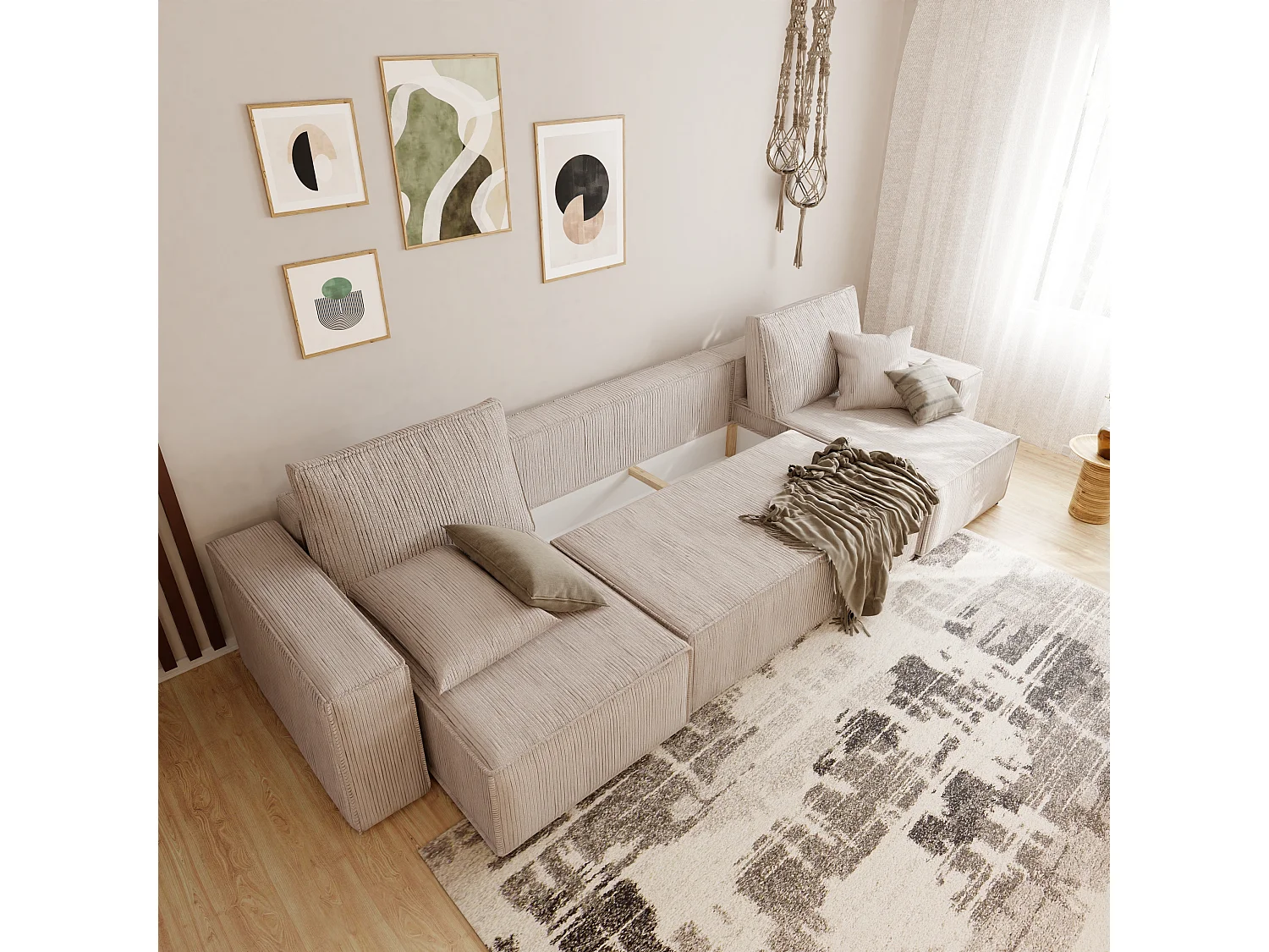 Hoekslaapbank Parijs U-functie, en Beige stof