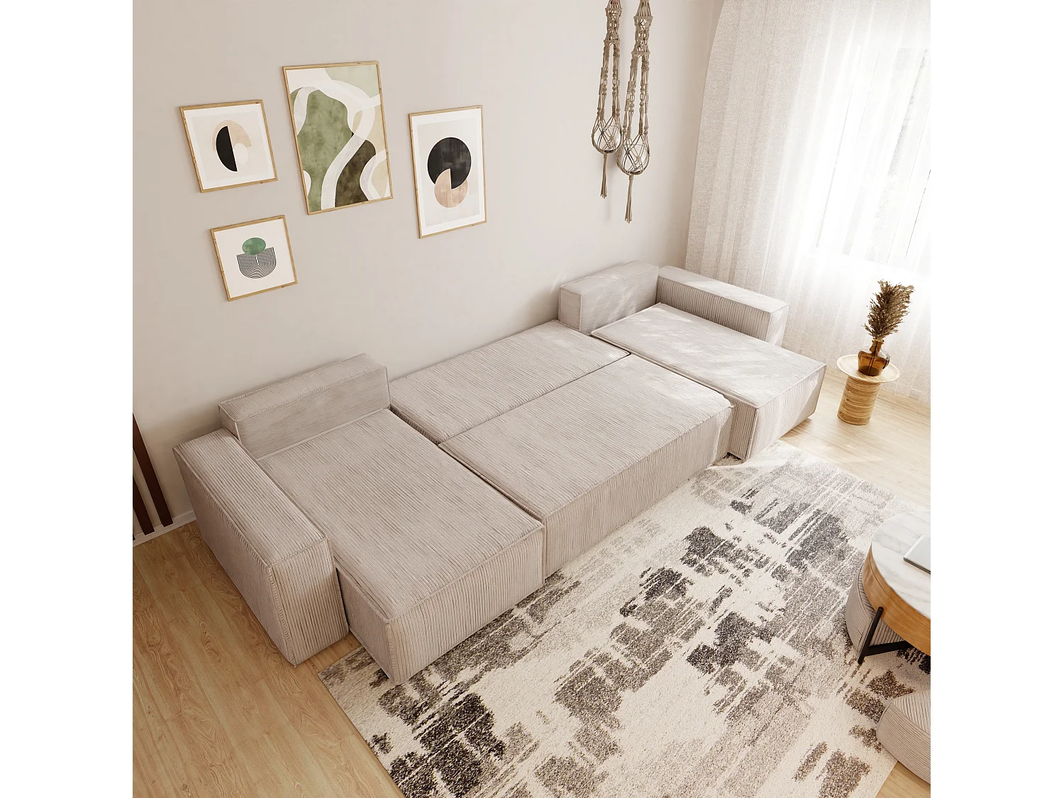 Ecksofa Paris U mit Schlaffunktion und Beige Stoff.