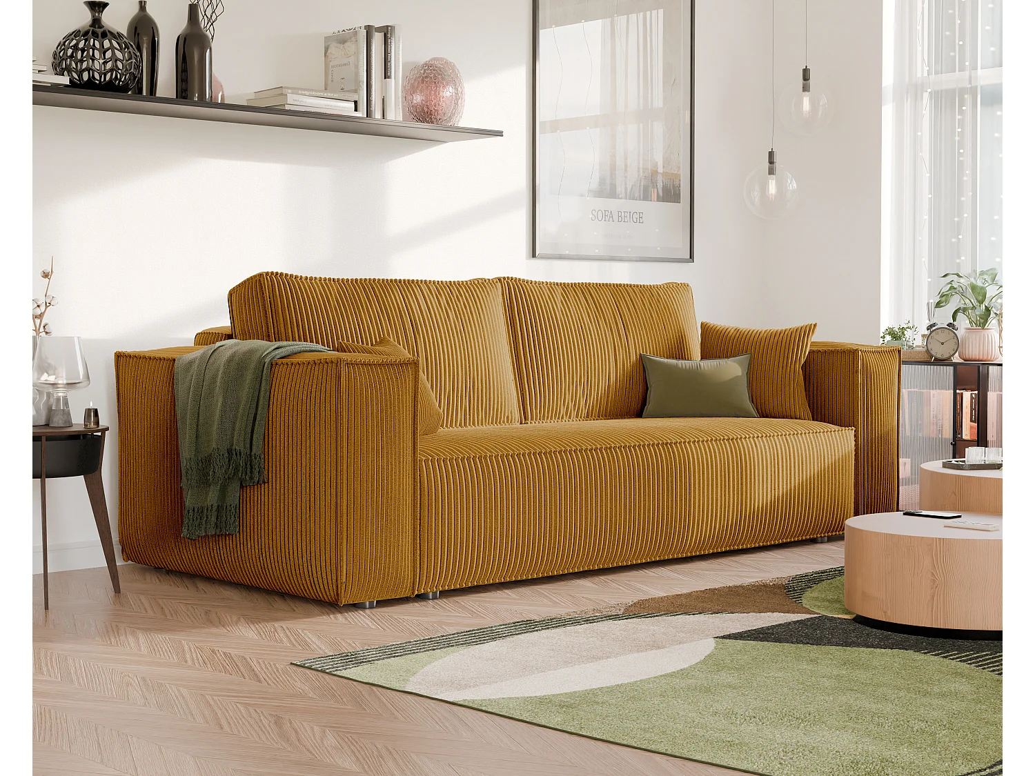 Canapé Bali réversible convertible en tissu Jaune moutarde