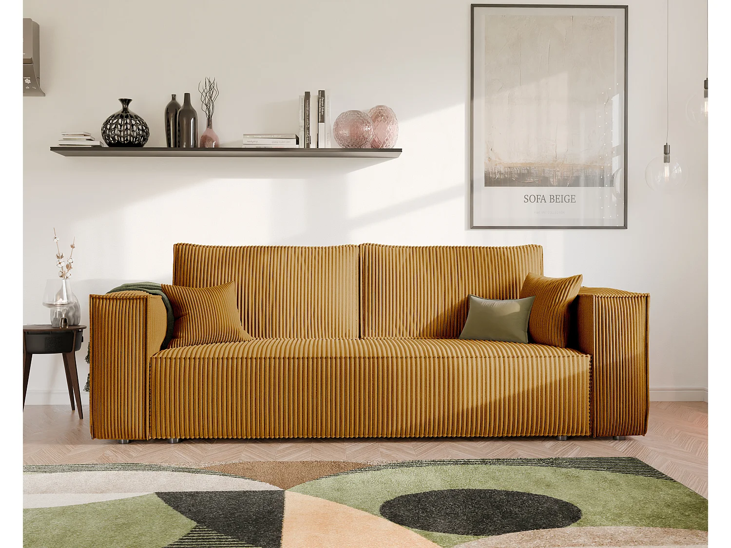 Canapé Bali réversible convertible en tissu Jaune moutarde