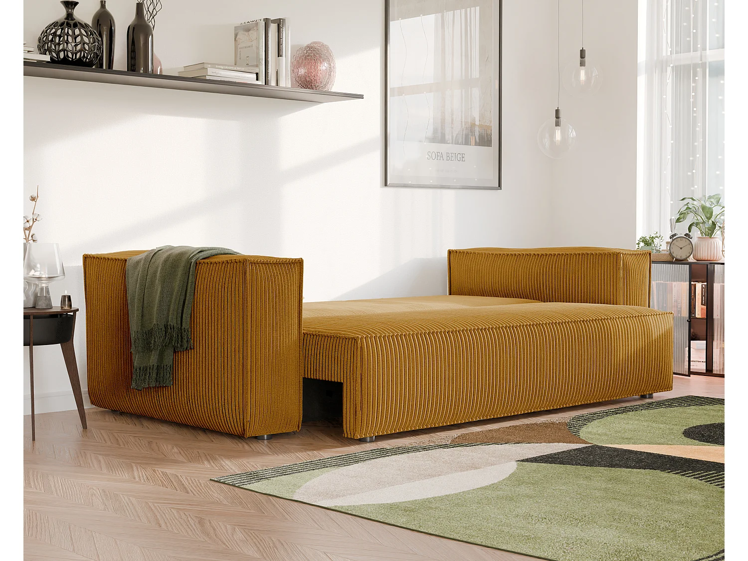 Canapé Bali réversible convertible en tissu Jaune moutarde