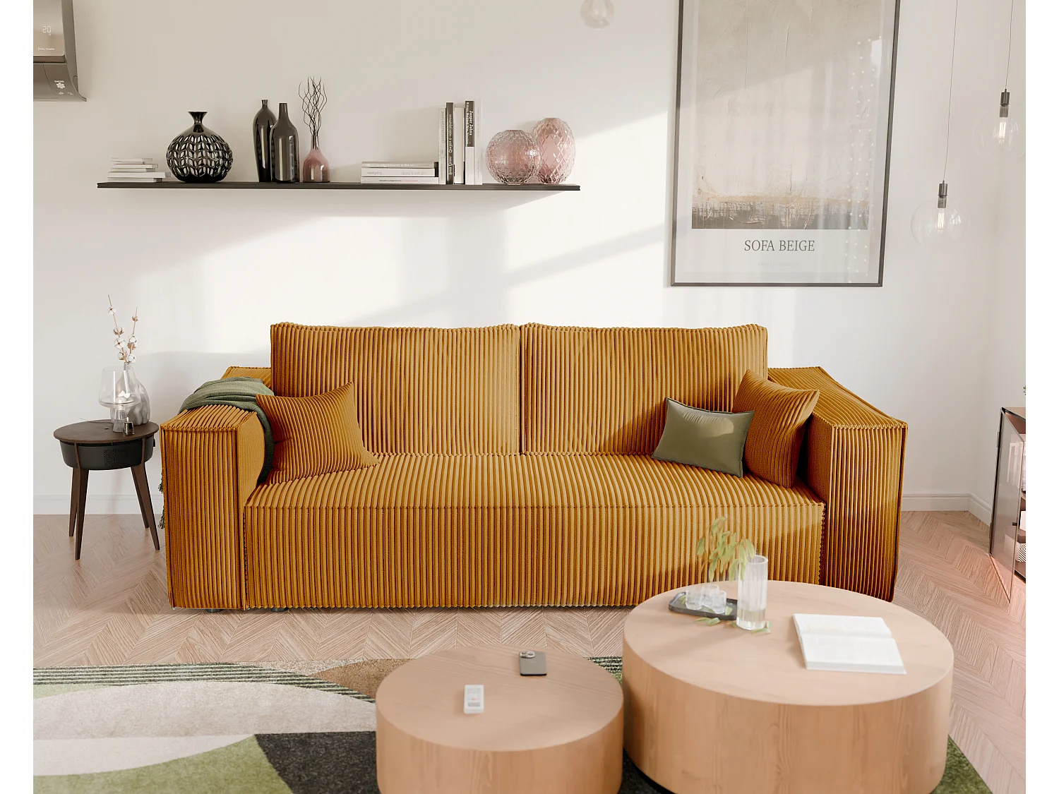 Canapé Bali réversible convertible en tissu Jaune moutarde