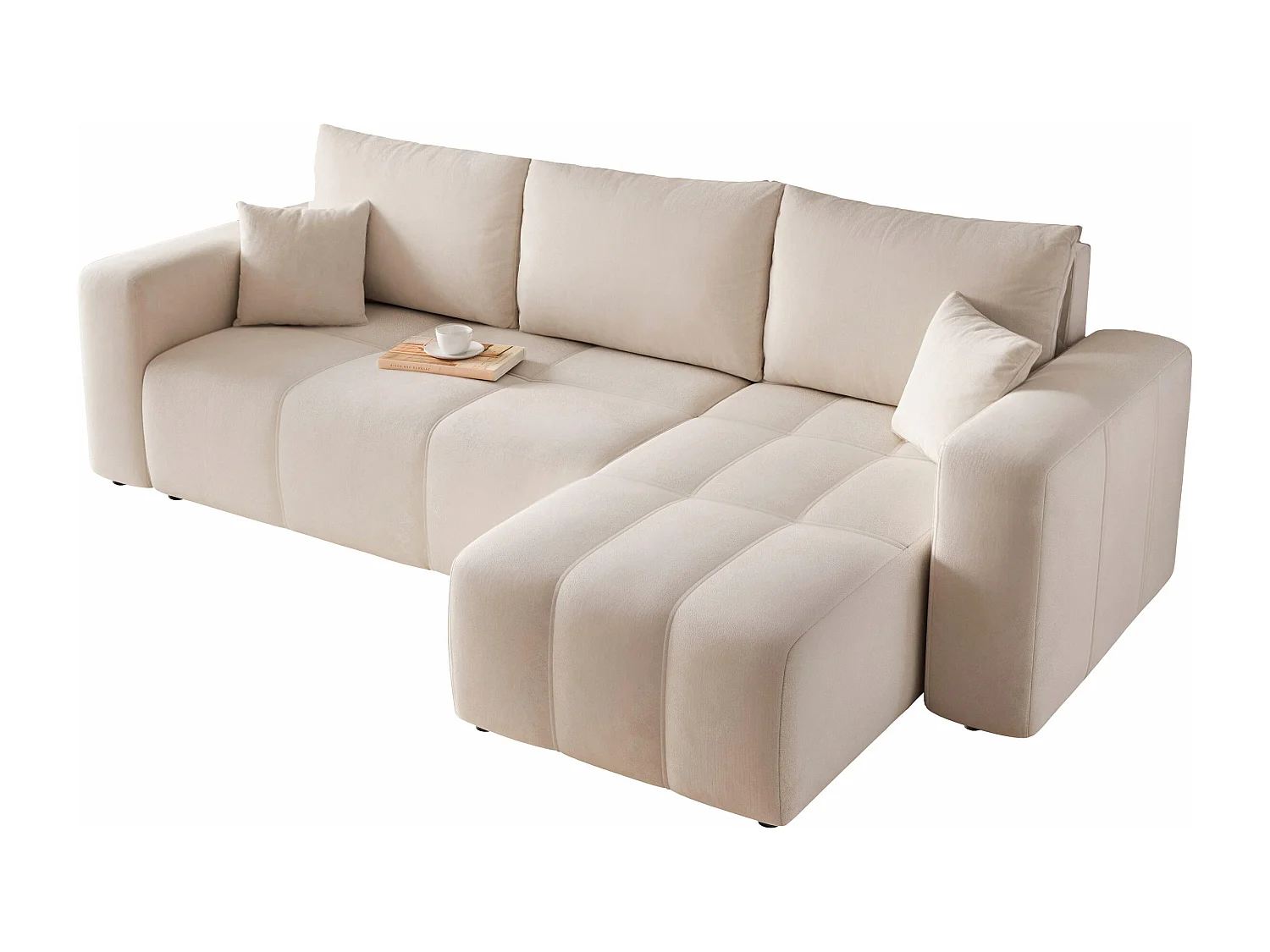 Ecksofa Pedro mit Schlaffunktion und Stauraum in Creme-Stoff