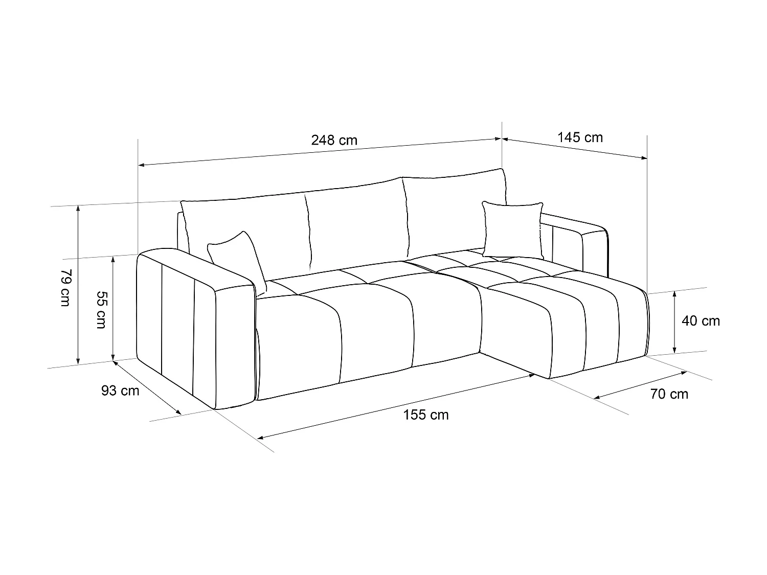 Canapé d'angle Convertible Pedro 3-Places avec Espace de Rangement en tissu Crème