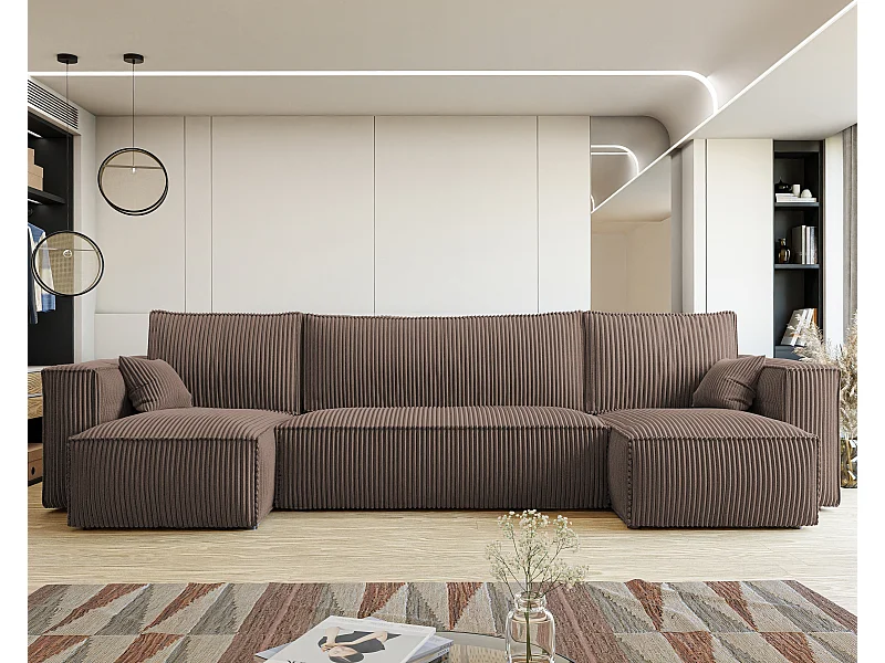 Canapé d'angle Paris U fonction couchage, et tissu Marron