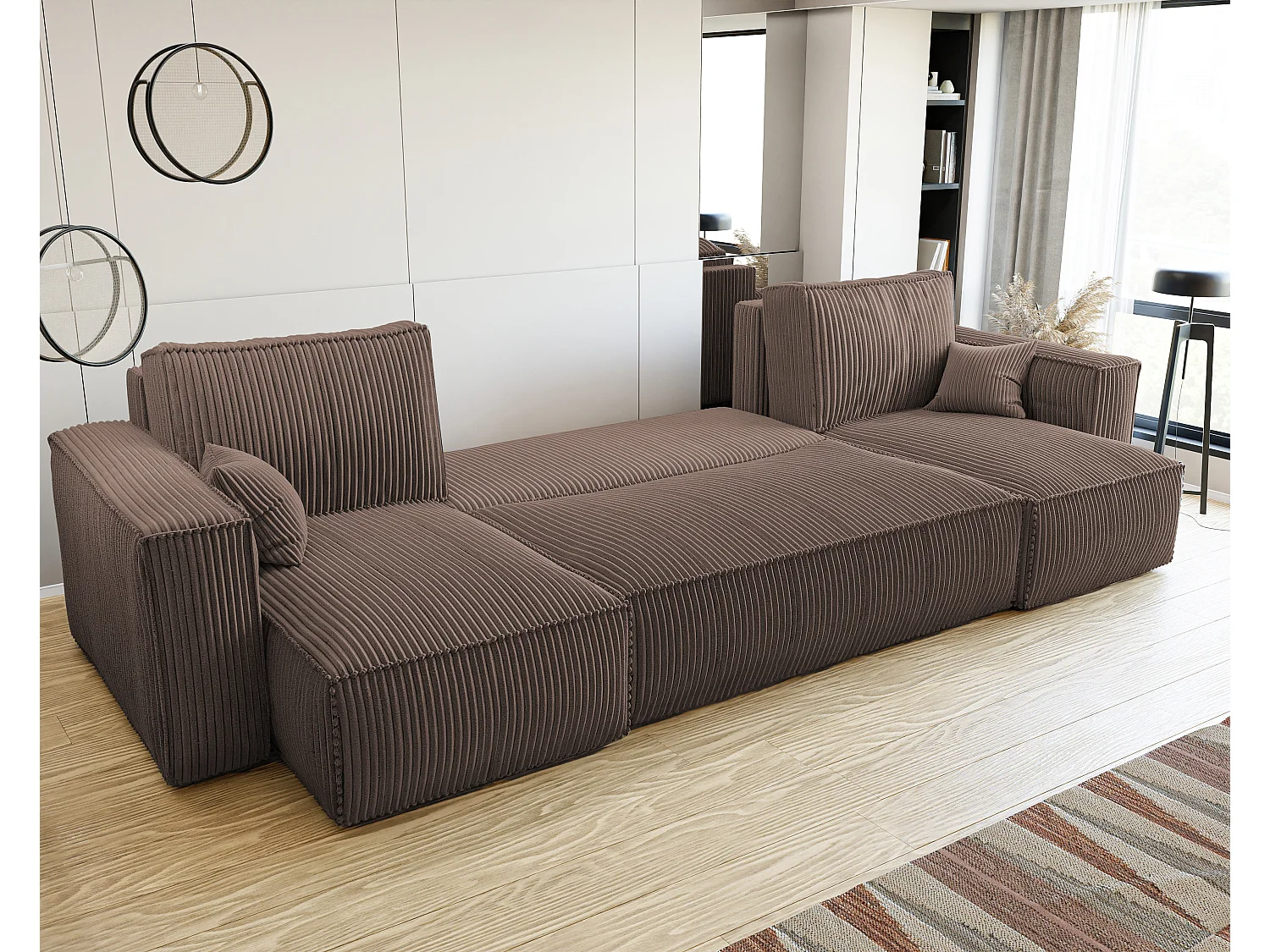 Canapé d'angle Paris U fonction couchage, et tissu Marron