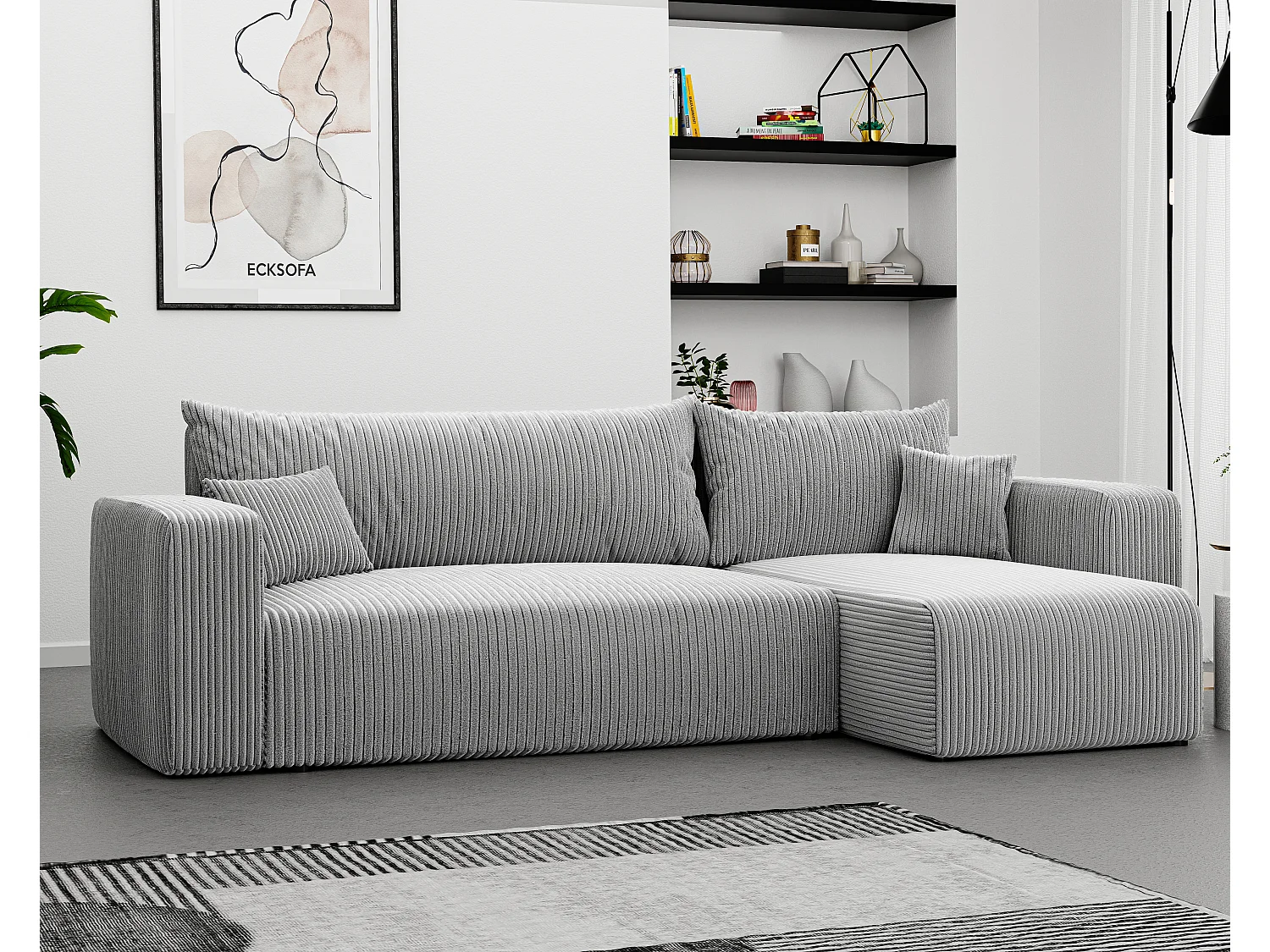 Hoekslaapbank Piano om te bouwen in grijze stof