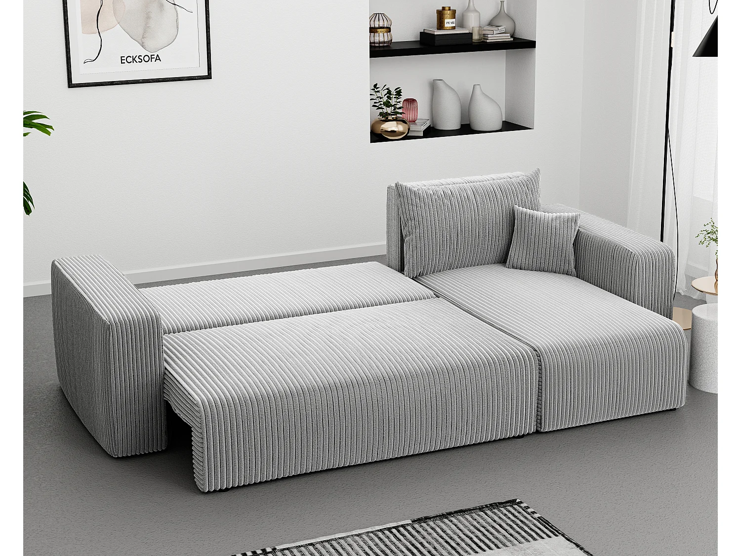 Hoekslaapbank Piano om te bouwen in grijze stof