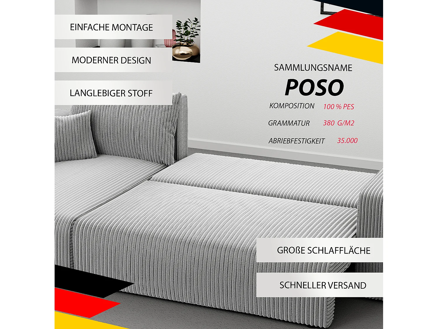 Hoekslaapbank Piano om te bouwen in grijze stof