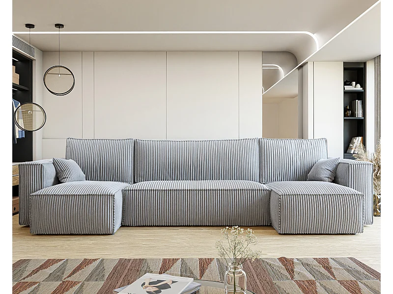 Canapé d'angle Paris U fonction couchage, et tissu Gris