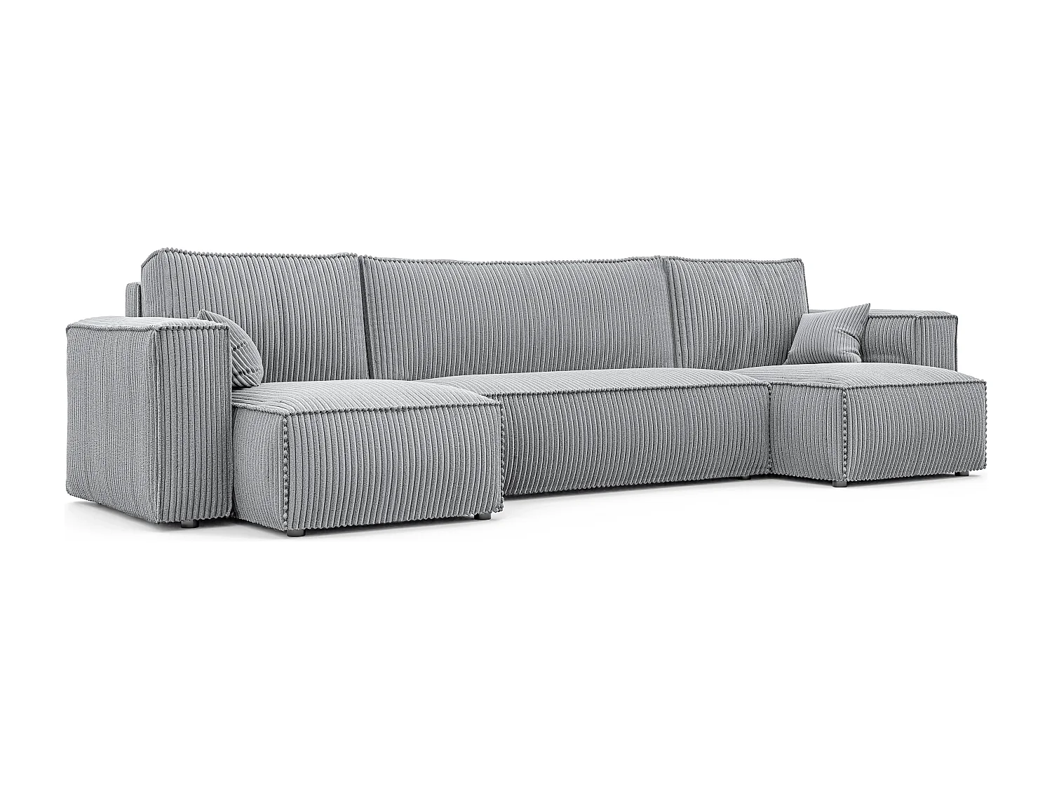 Ecksofa Paris U mit Schlaffunktion und grauem Stoff.