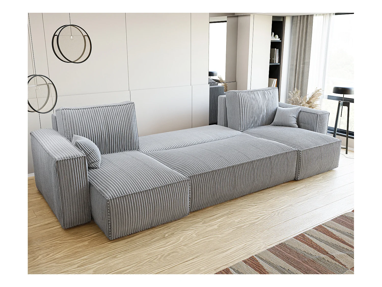 Canapé d'angle Paris U fonction couchage, et tissu Gris