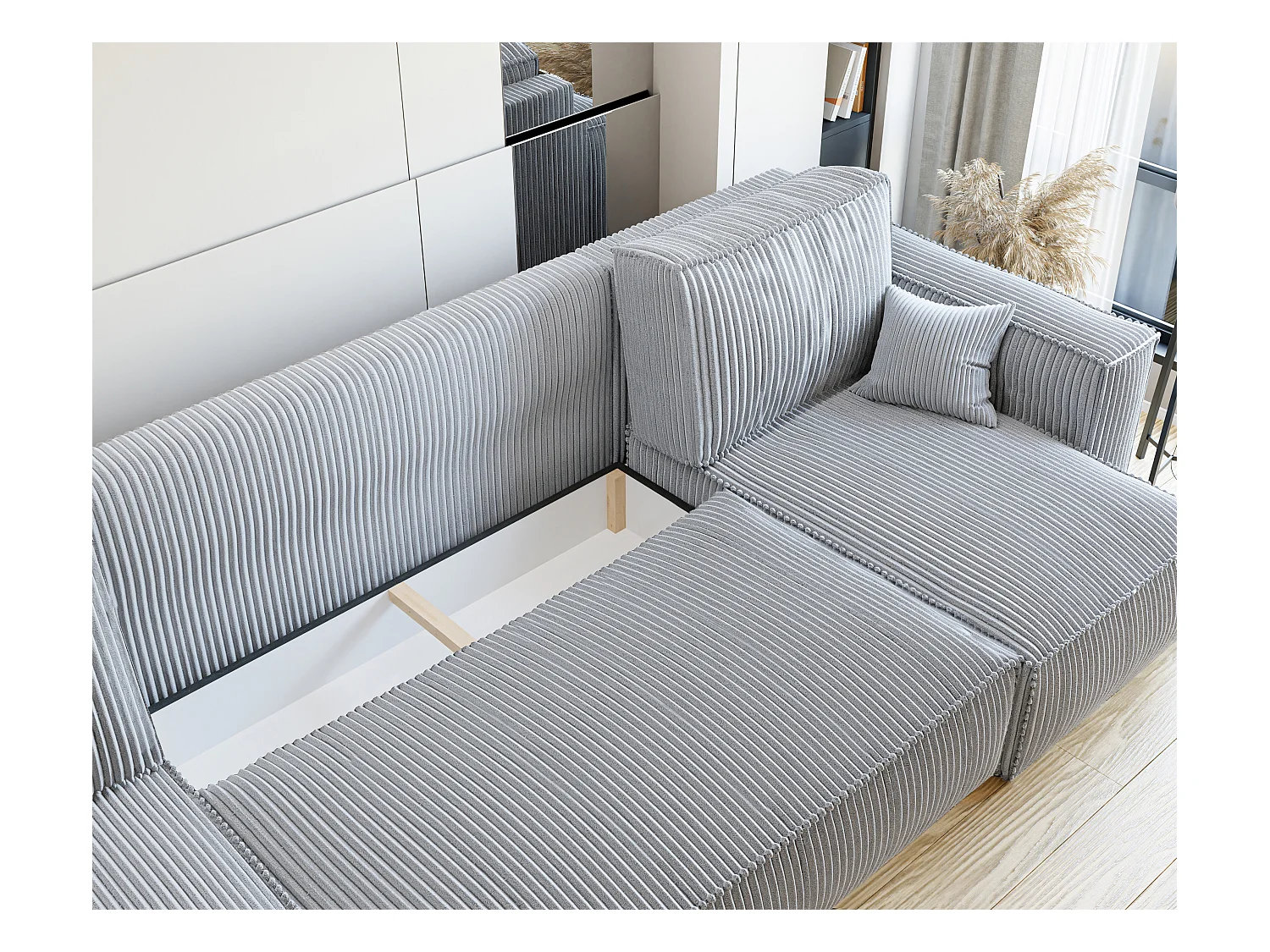 Canapé d'angle Paris U fonction couchage, et tissu Gris