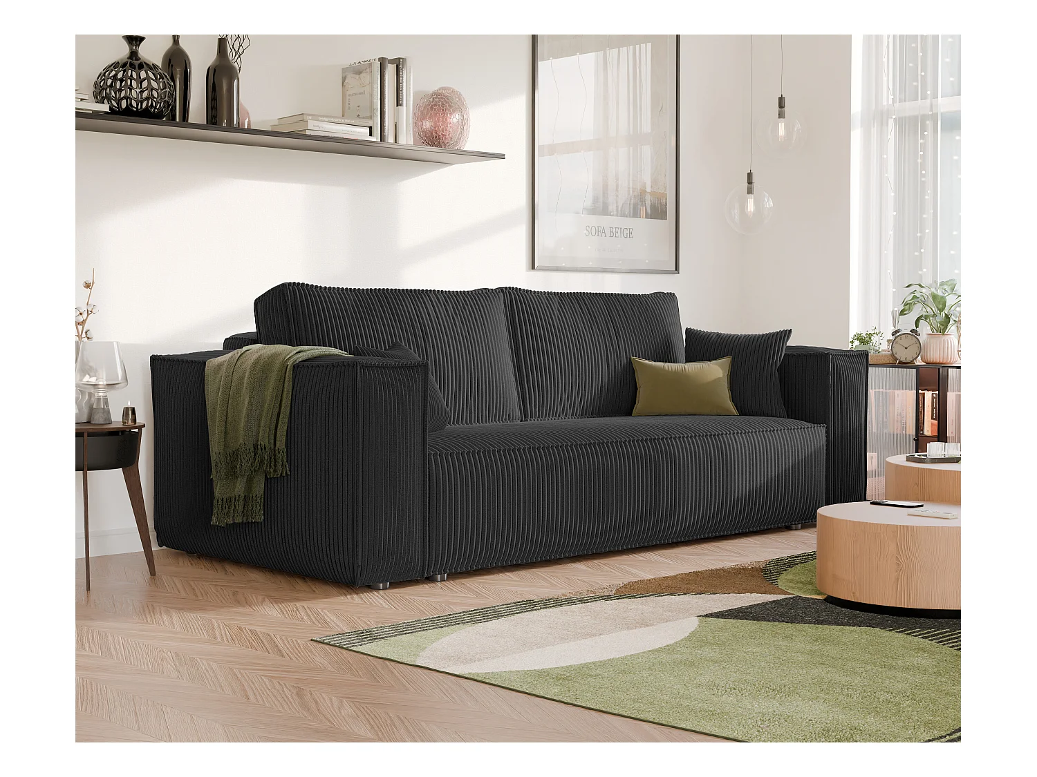 Canapé Bali réversible convertible en tissu Noir