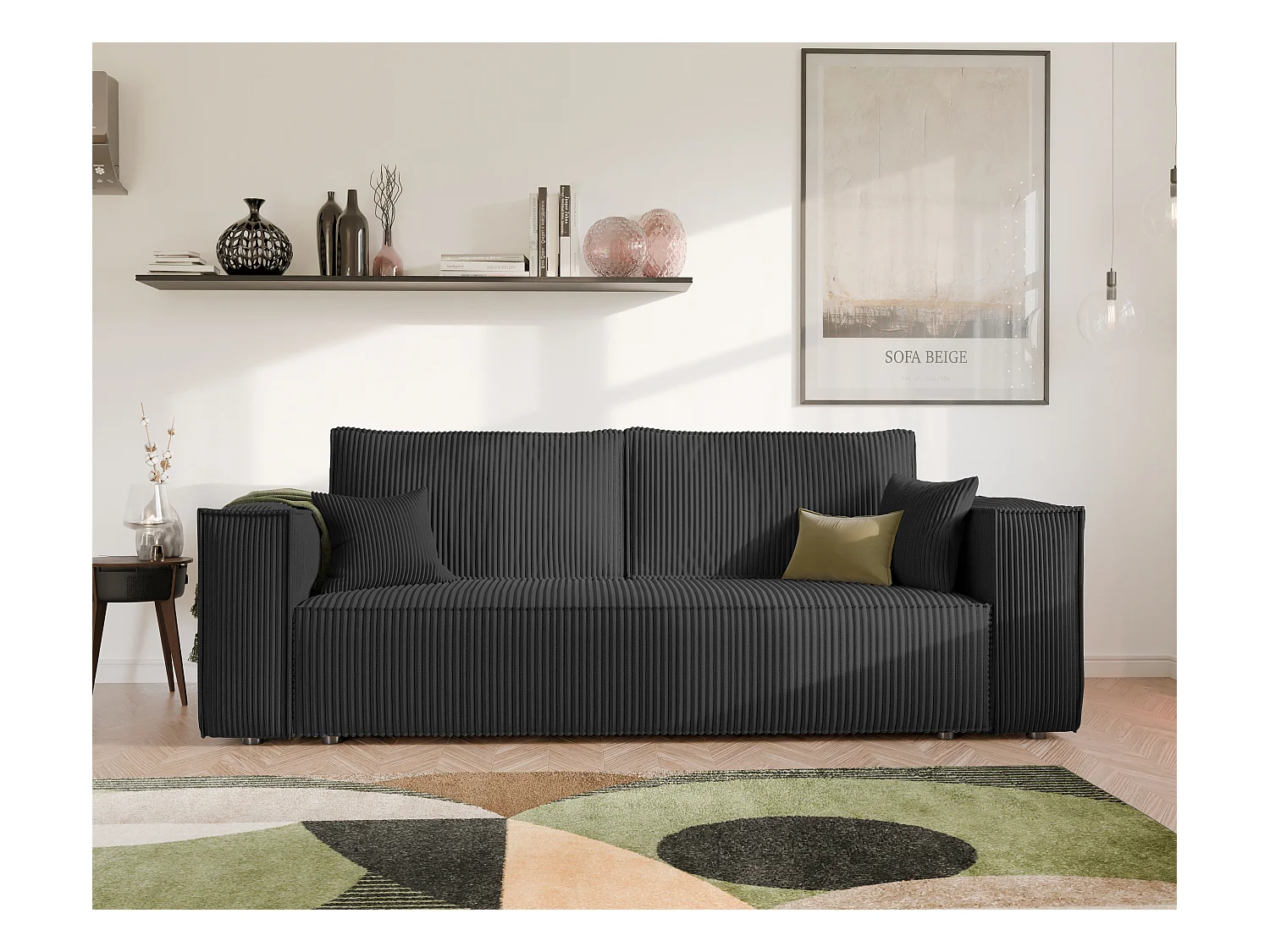 Canapé Bali réversible convertible en tissu Noir