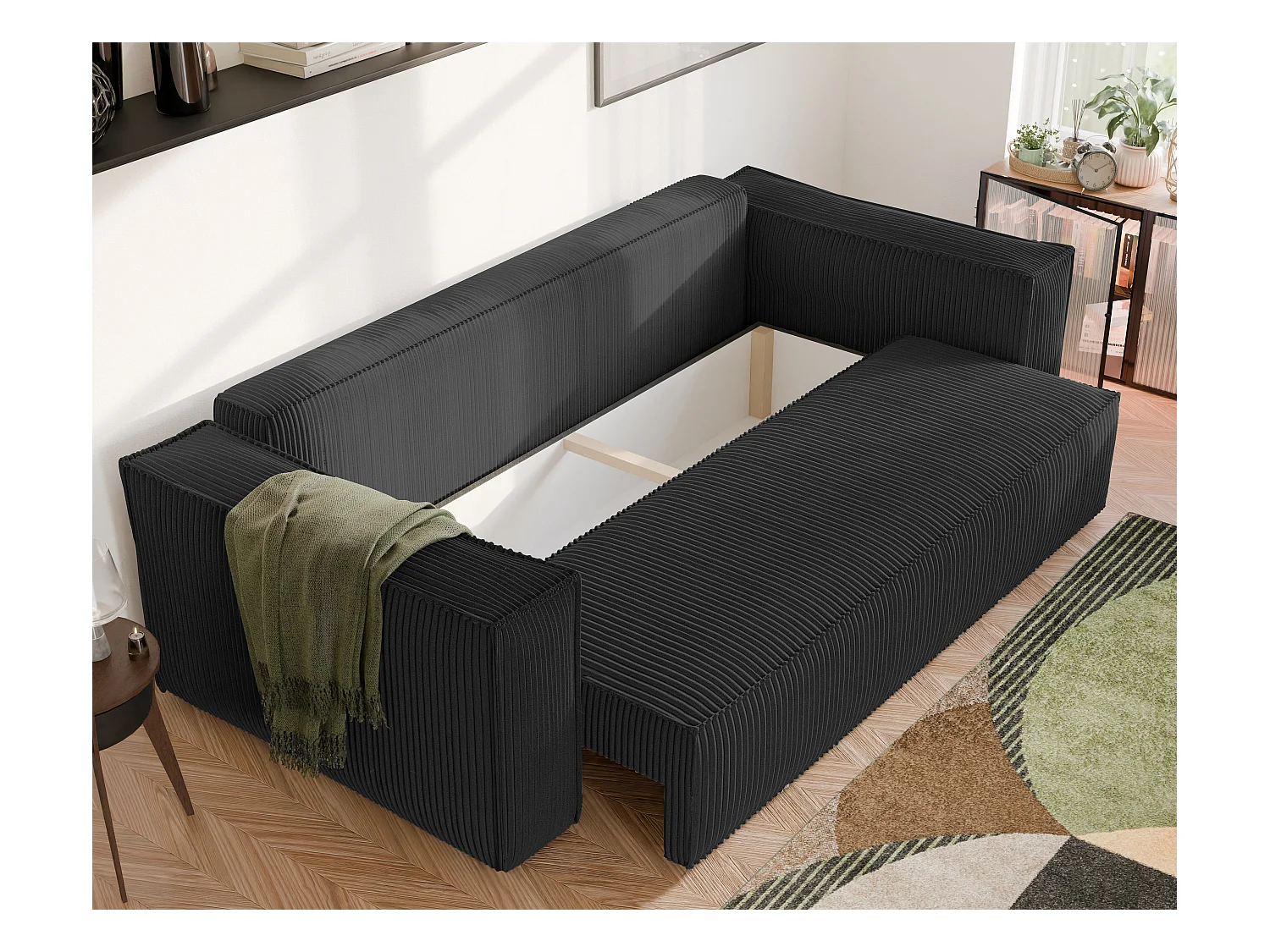 Canapé Bali réversible convertible en tissu Noir