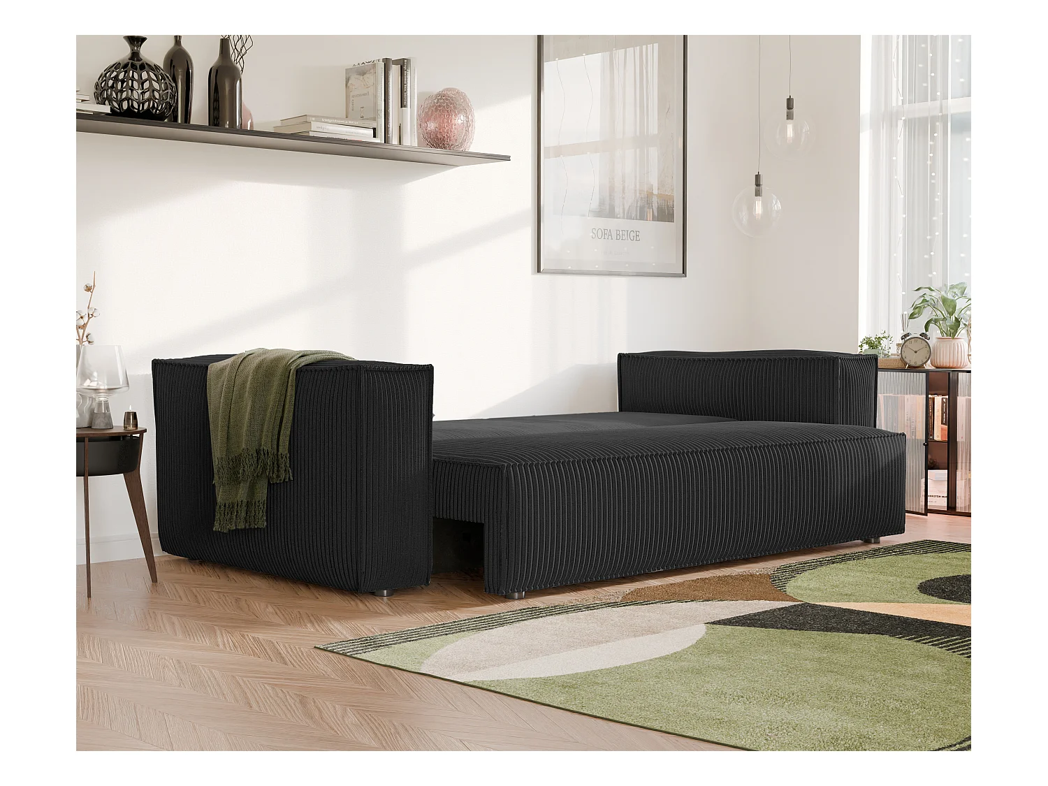 Canapé Bali réversible convertible en tissu Noir