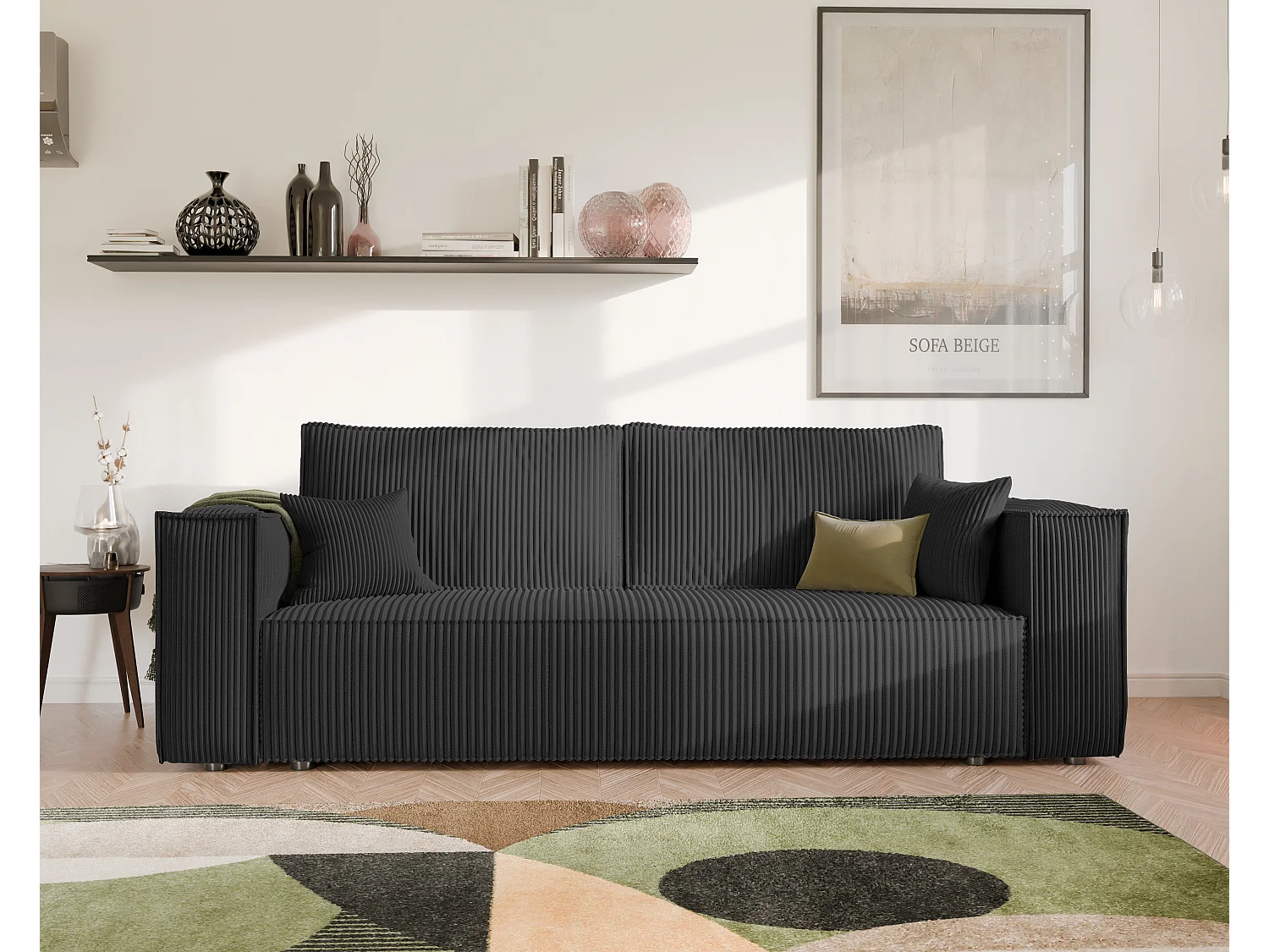 Sofa Bali, umkehrbar und umwandelbar in Schwarzem Stoff.