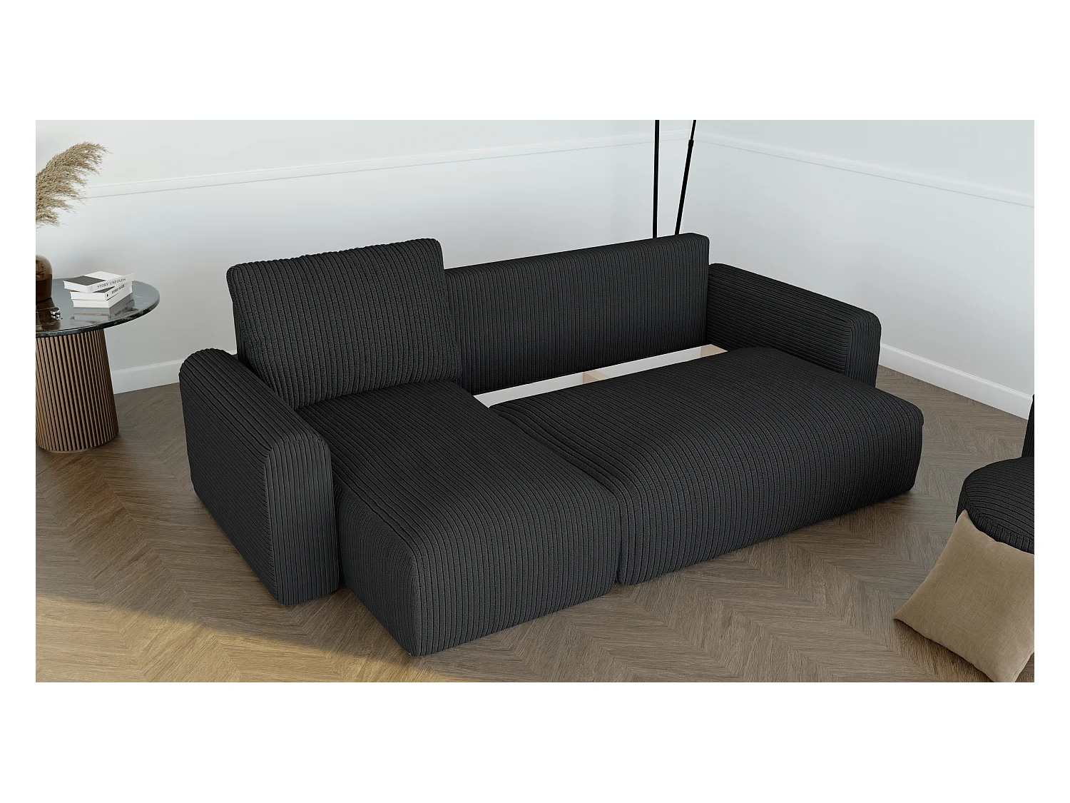 Canapé-lit d'angle Jobo avec fonction couchage en tissu Noir