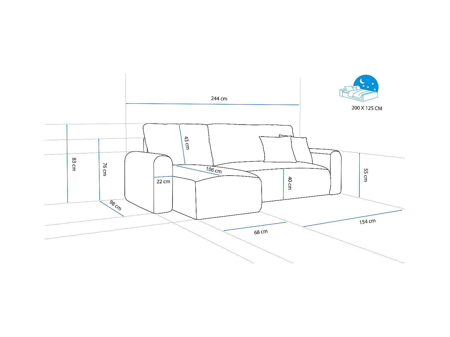 Canapé-lit d'angle Jobo avec fonction couchage en tissu Noir