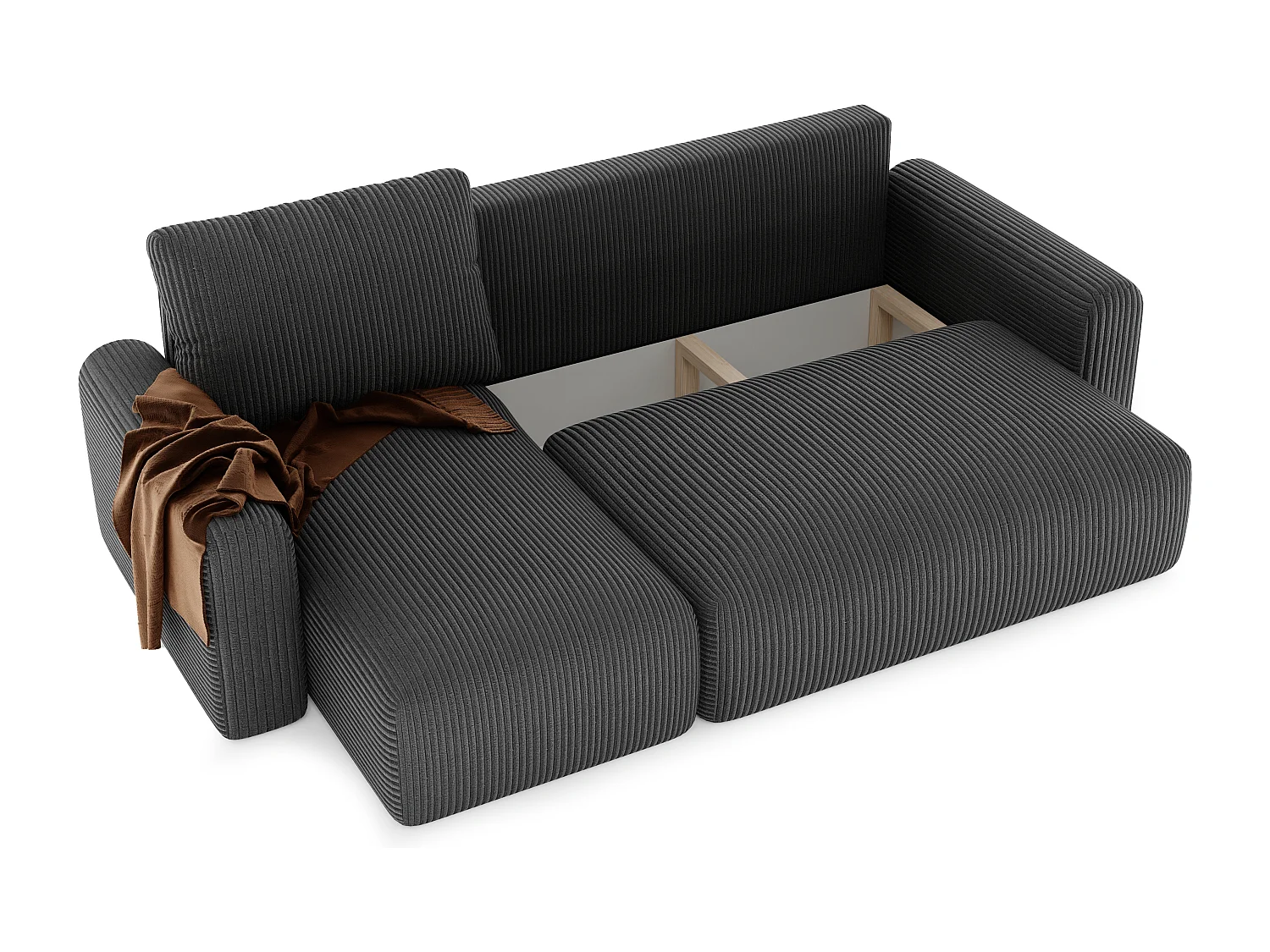 Ecksofa-Bett Jobo mit Schlaffunktion in Schwarzem Stoff