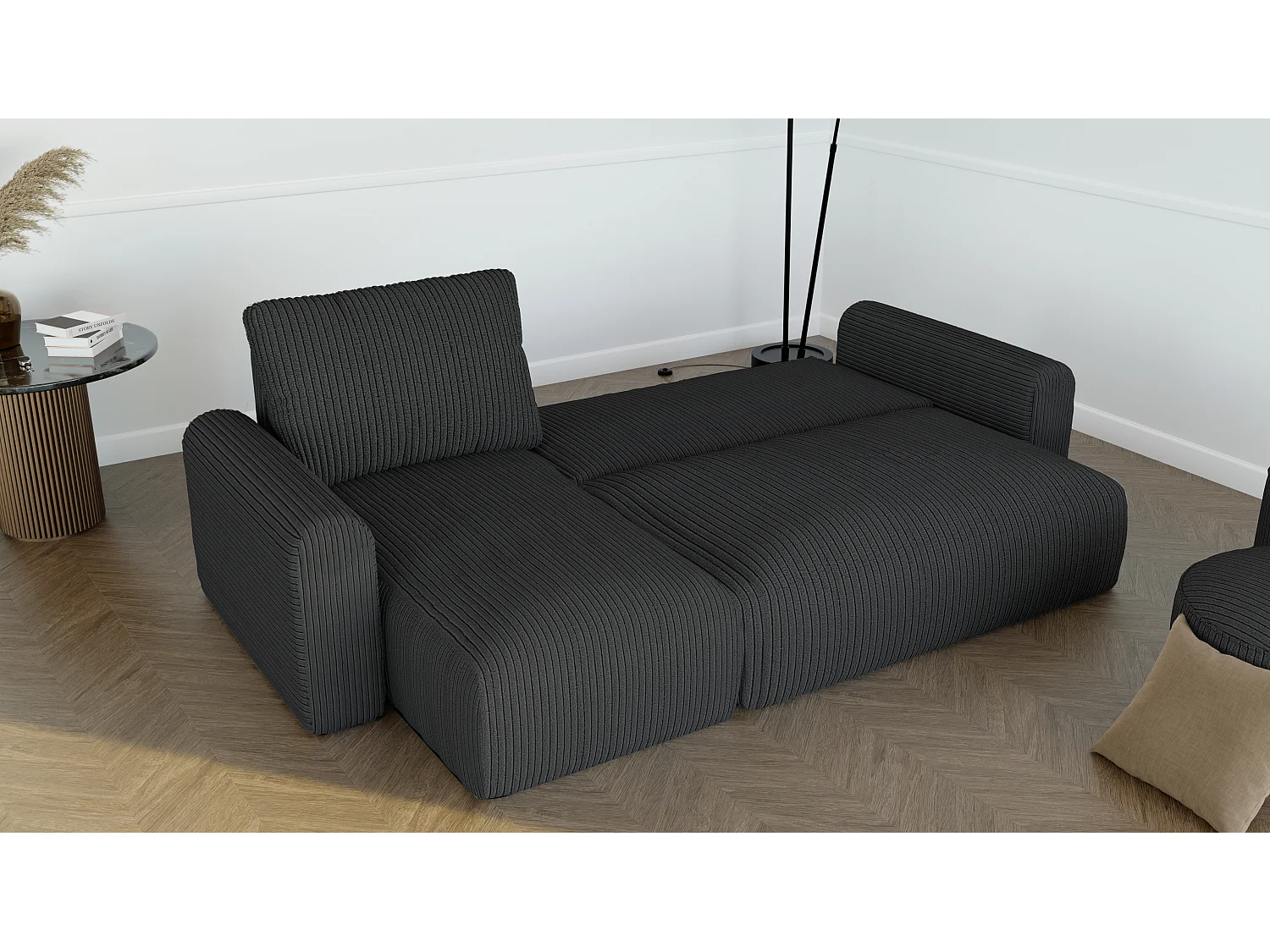 Ecksofa-Bett Jobo mit Schlaffunktion in Schwarzem Stoff