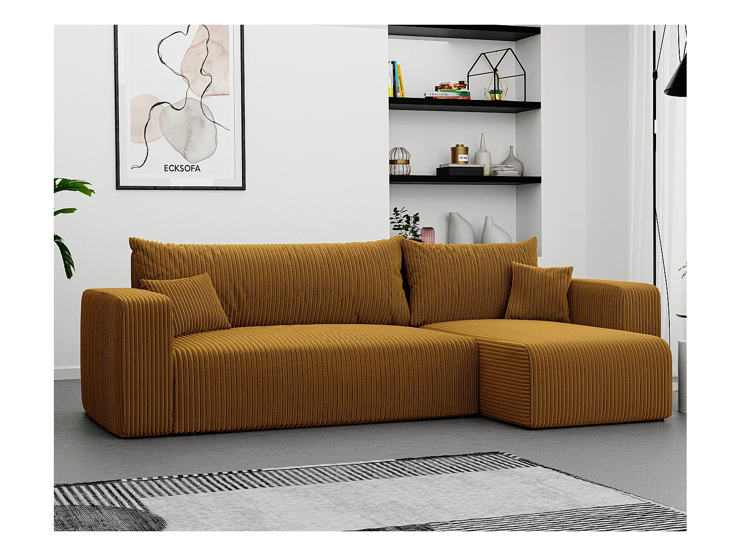 Canapé d'angle Piano Convertible en tissu Jaune moutarde