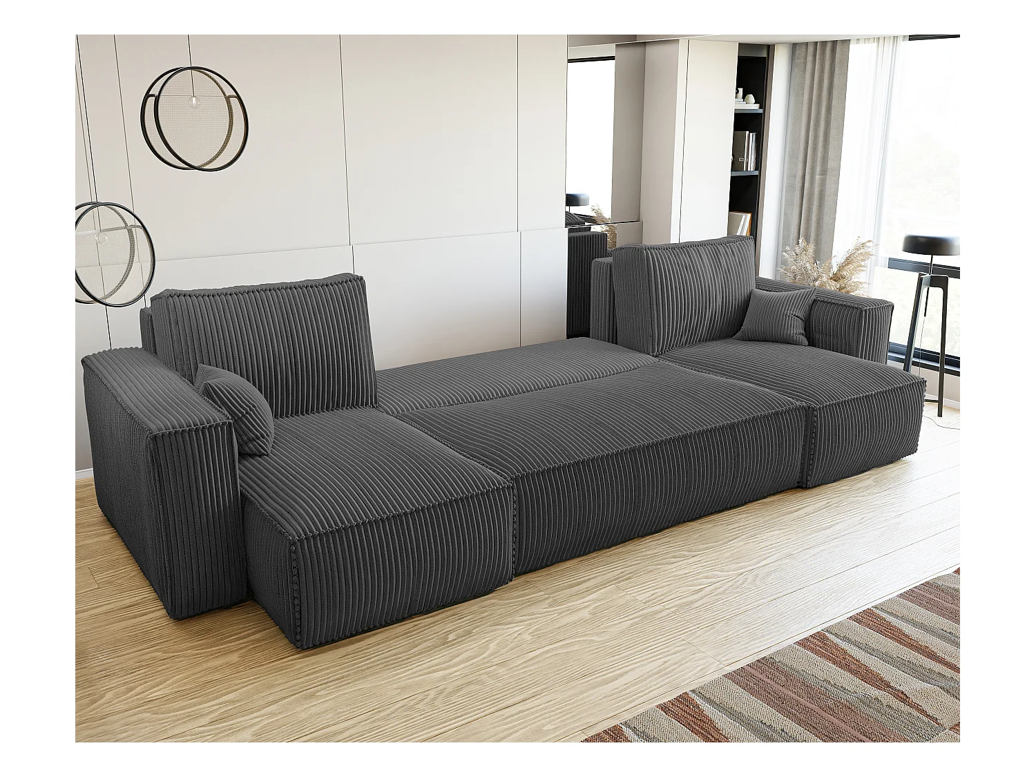 Canapé d'angle Paris U fonction couchage, et tissu Gris foncé